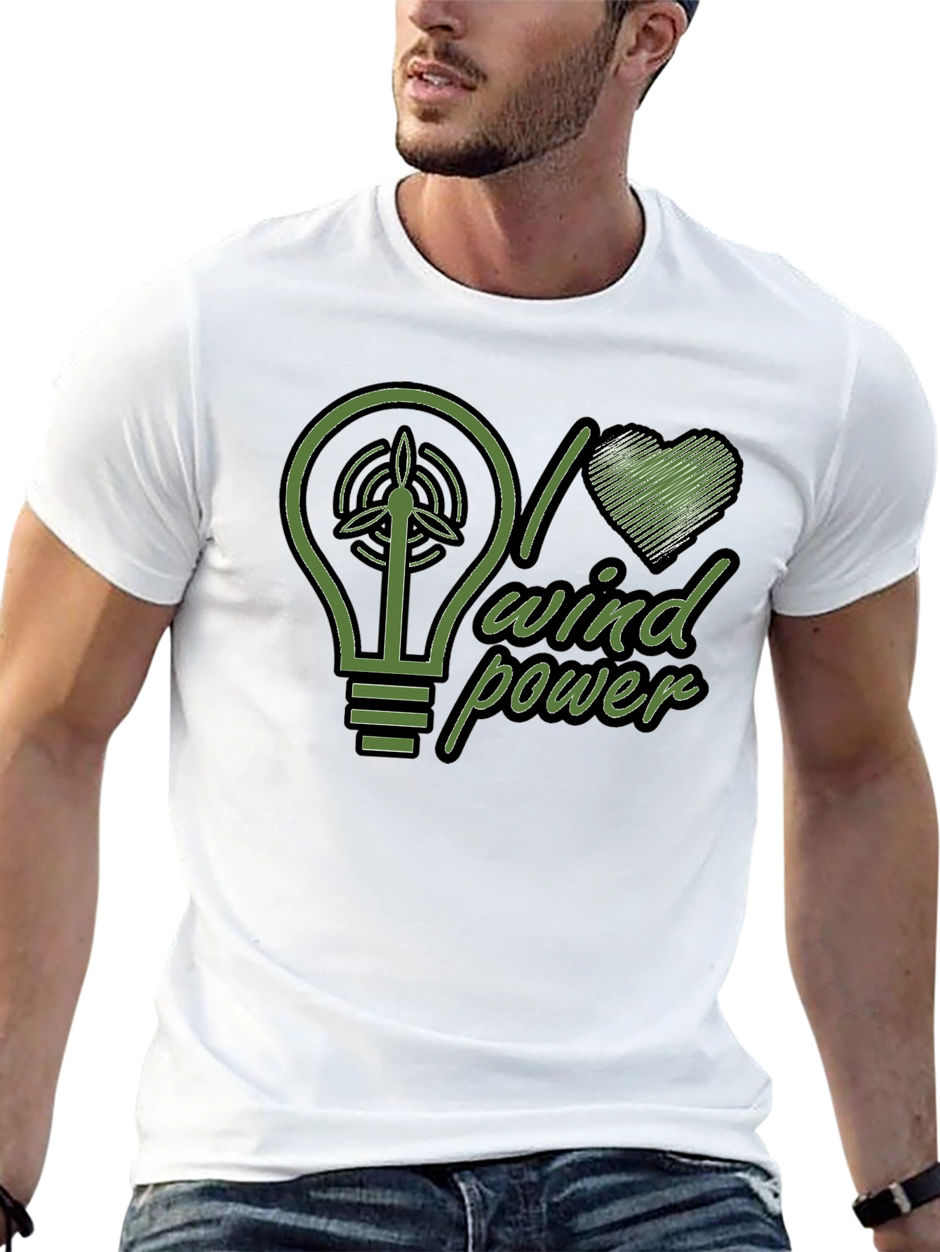 I Love Wind Power Green Graphic Black T-Shirt