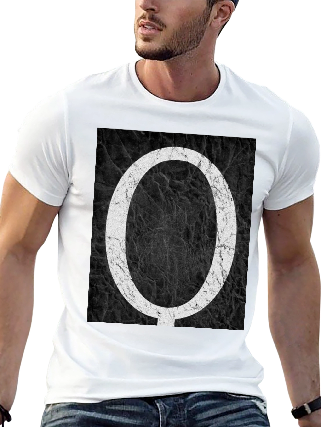 Letter O Black Texture Tee - Stylish Graphic Print