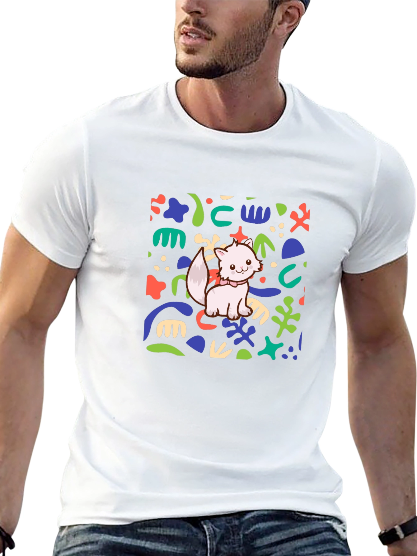 Abstract Cat Graphic Black T-Shirt