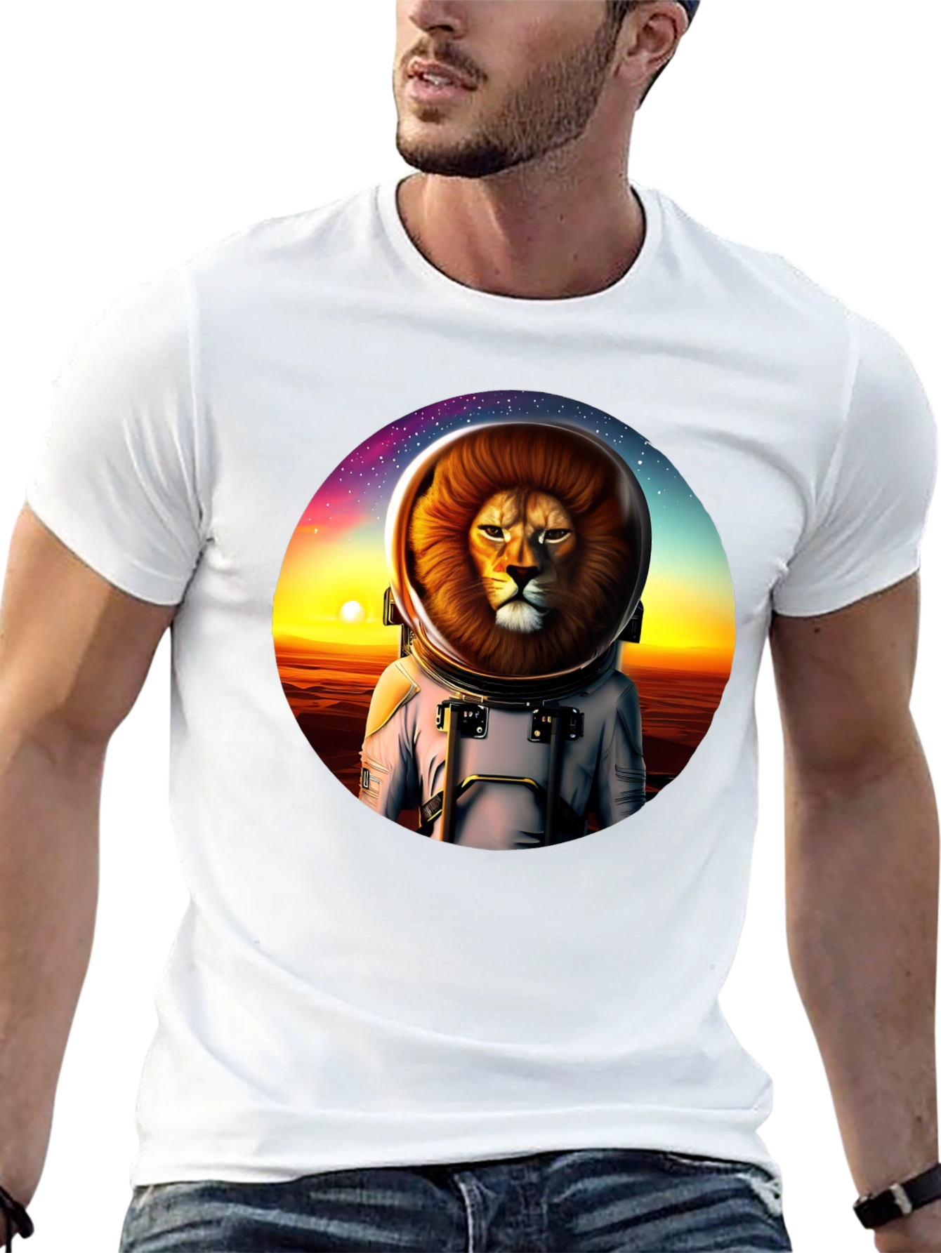 Lion Astronaut Graphic Tee - Space Adventure