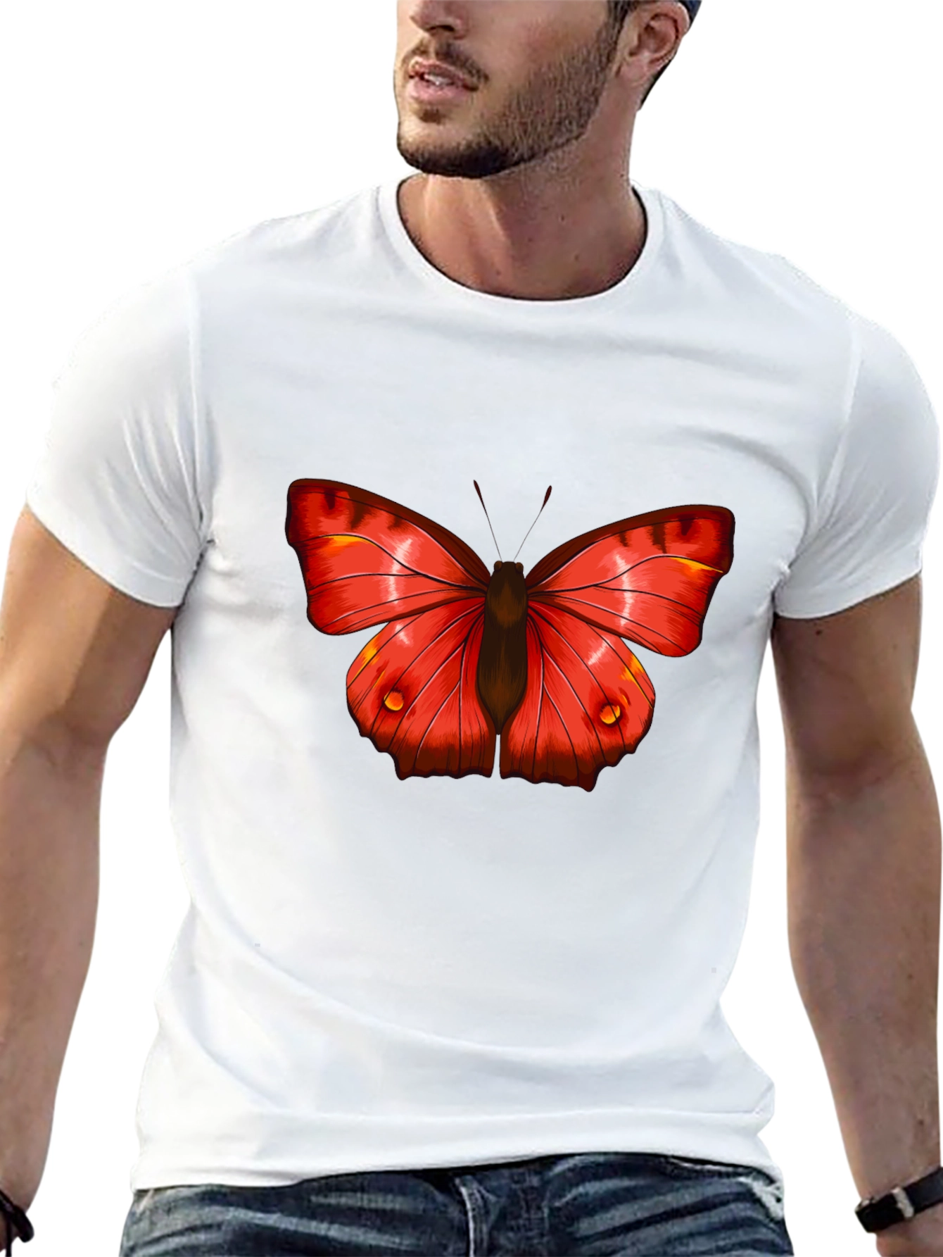 Butterfly Graphic Tee - Bold Red Insect Print
