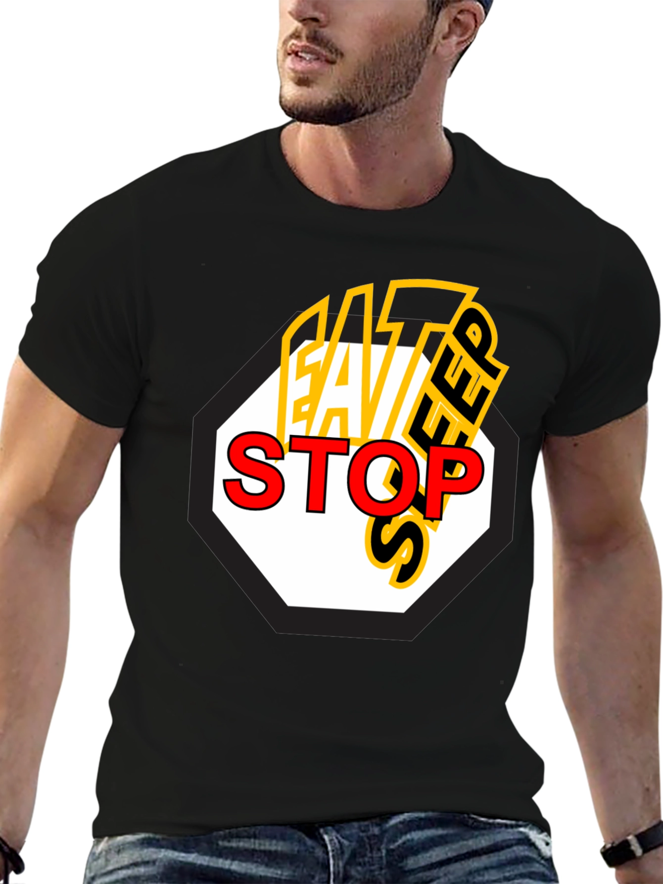 Eat Sleep Stop Mens Black Graphic Tee