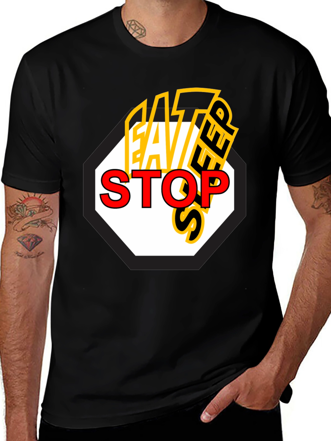 Eat Sleep Stop Mens Black Graphic Tee