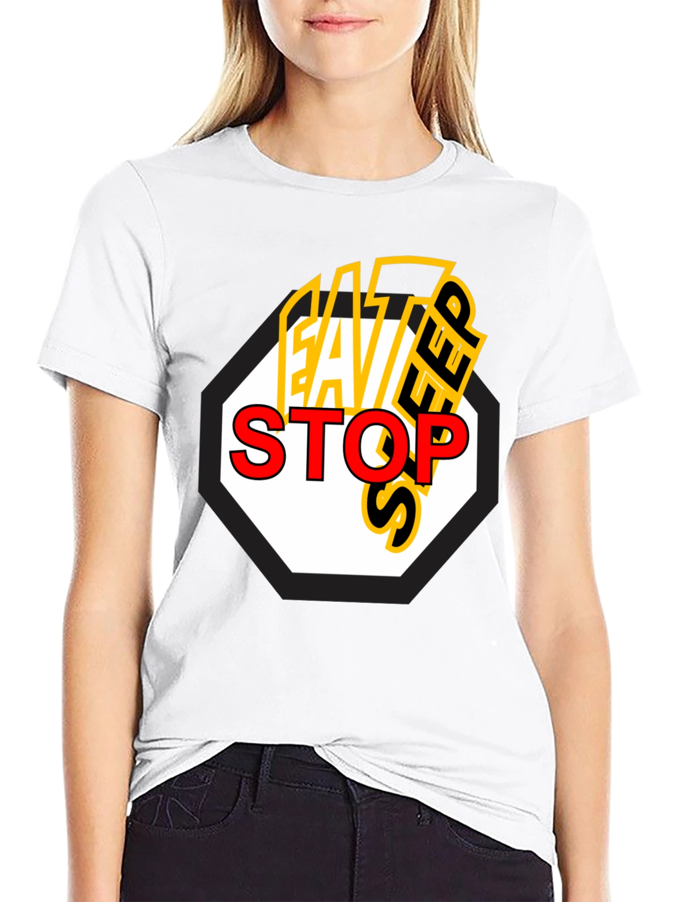 Eat Sleep Stop Mens Black Graphic Tee