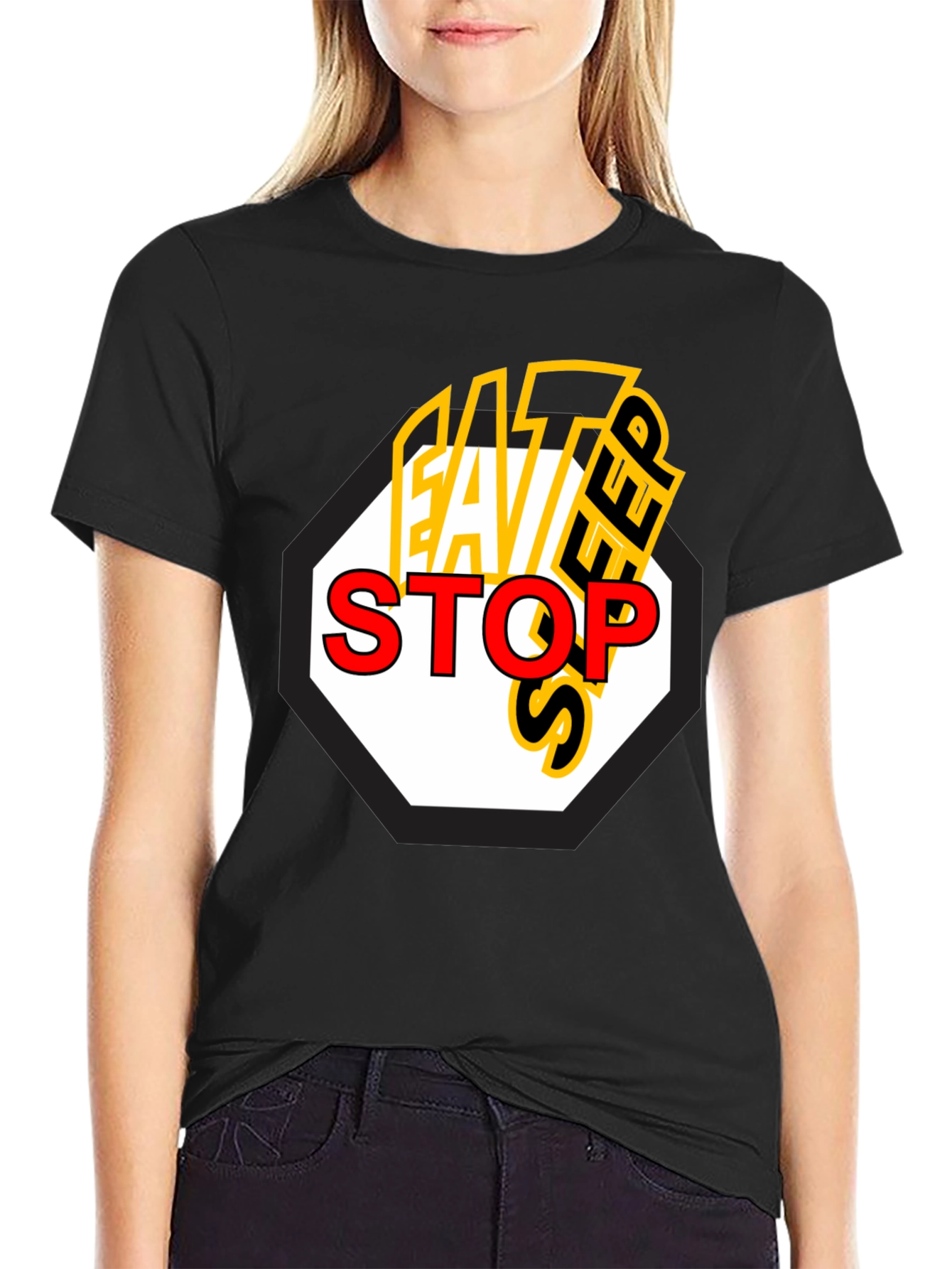 Eat Sleep Stop Mens Black Graphic Tee