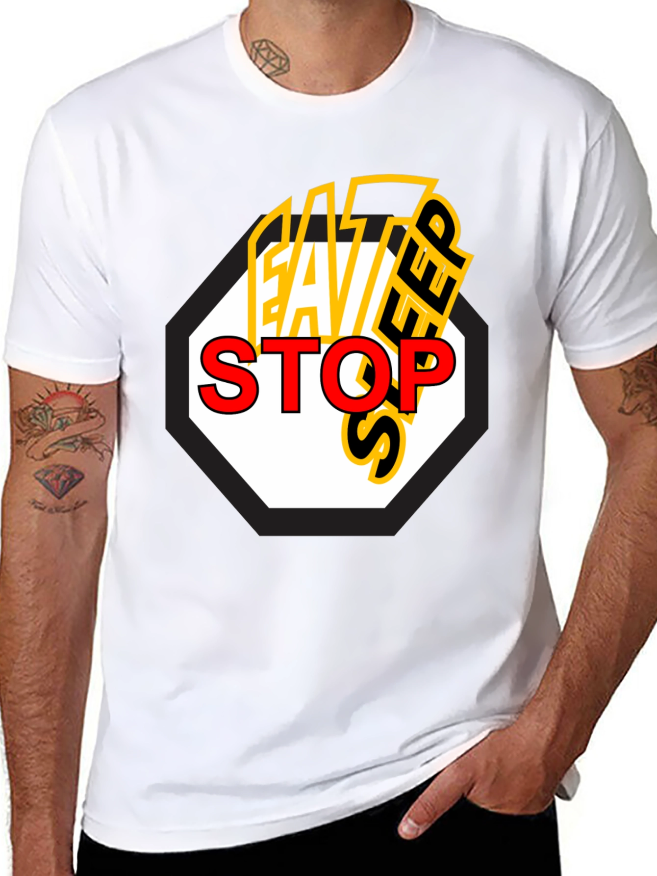 Eat Sleep Stop Mens Black Graphic Tee