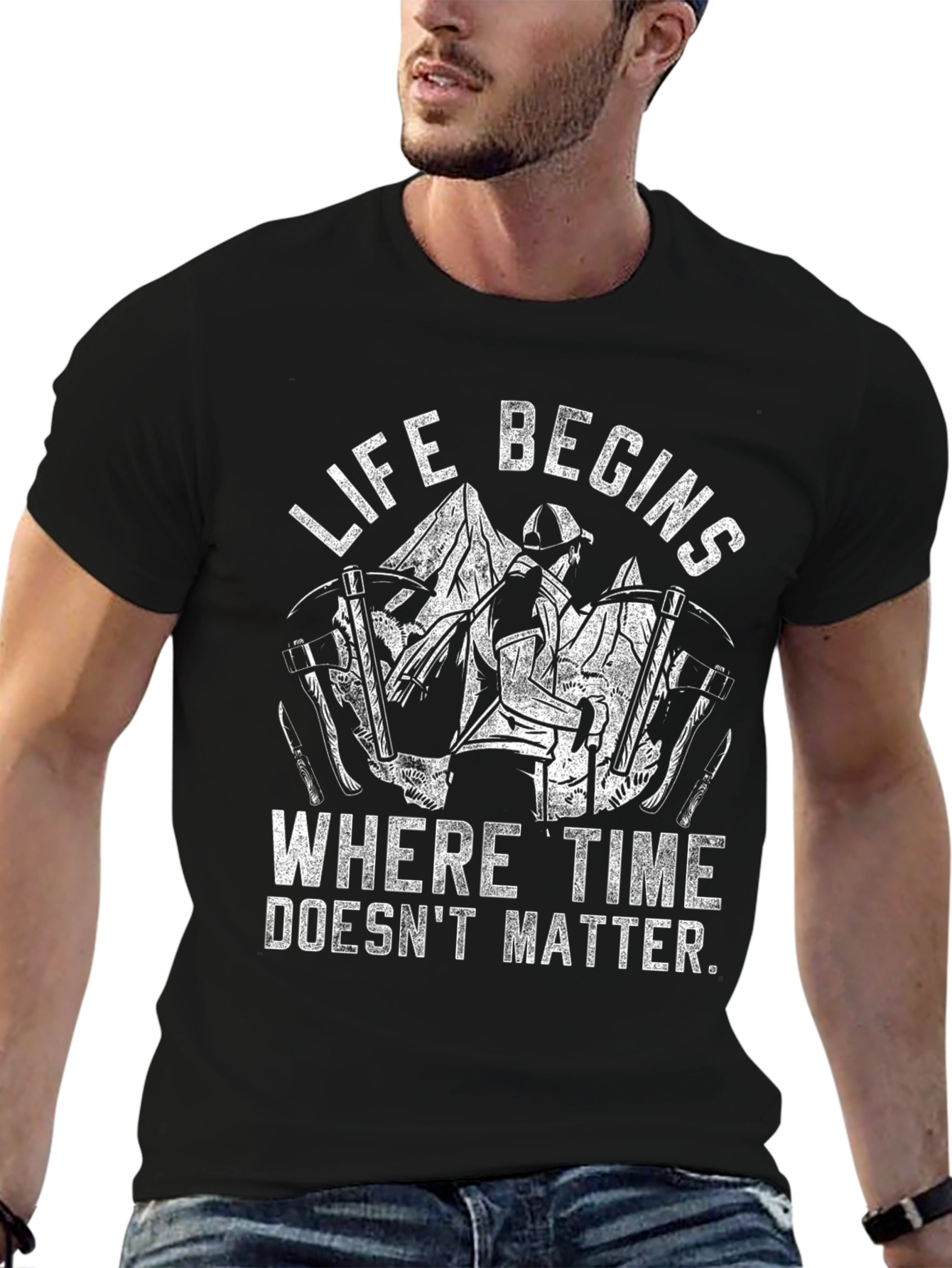 Life Begins Outdoors Black Graphic Tee