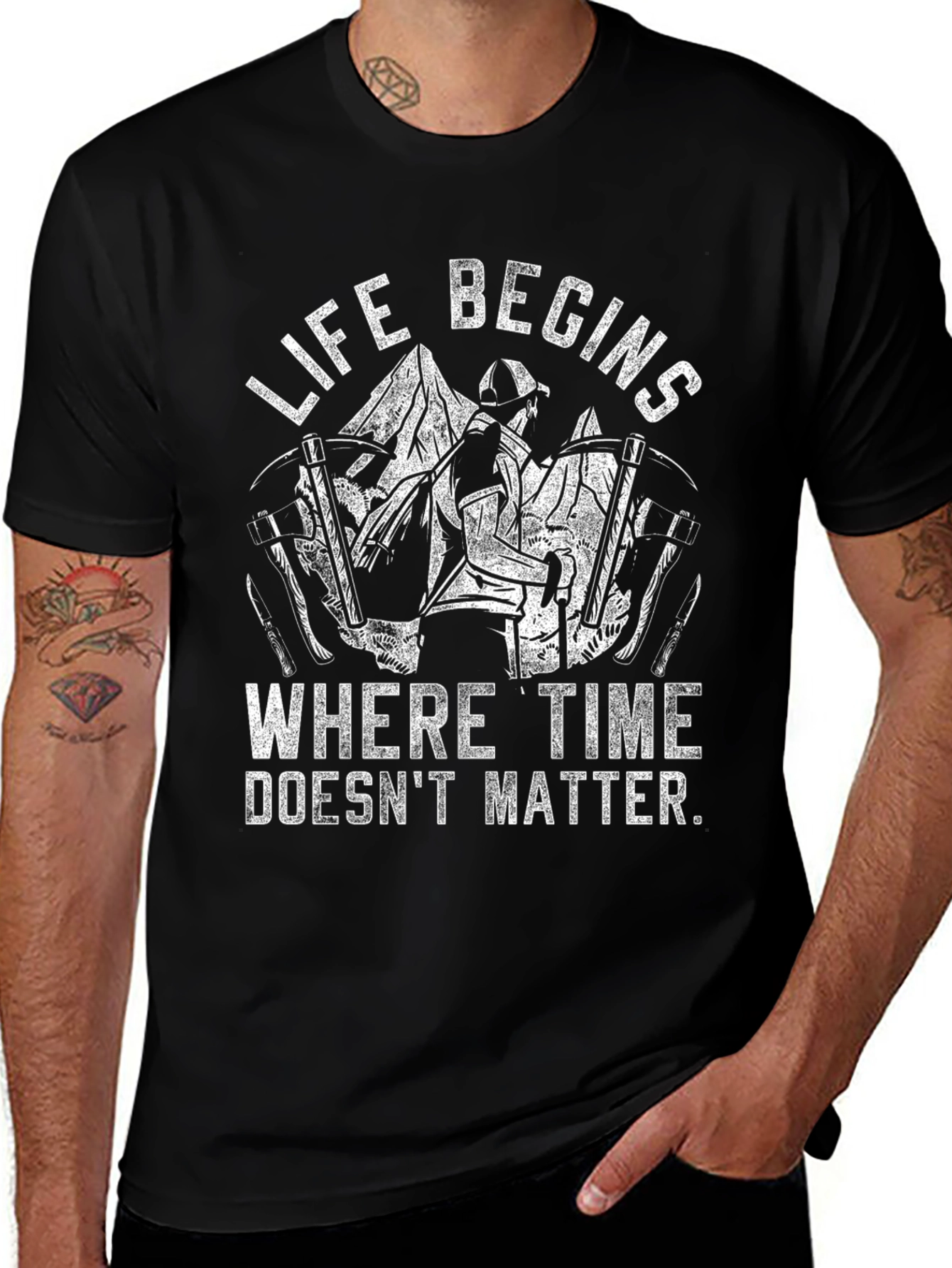 Life Begins Outdoors Black Graphic Tee