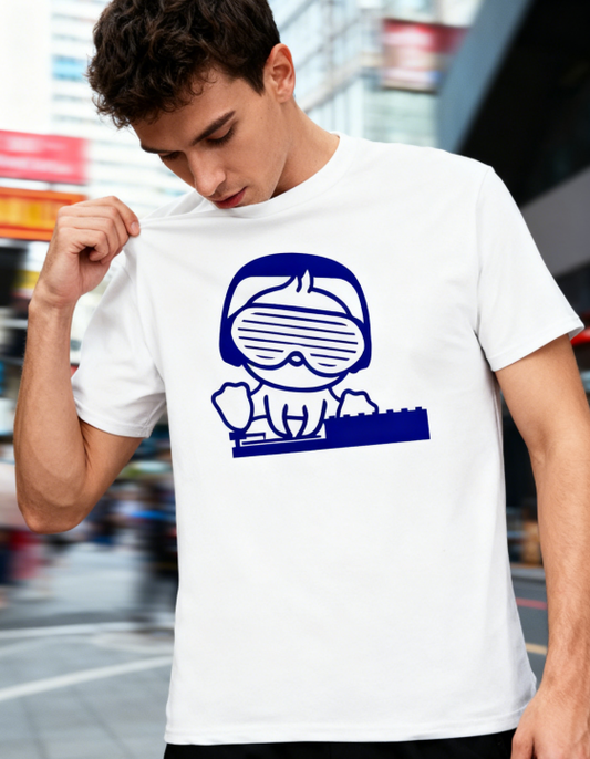 Men's Cartoon DJ Graphic Print T-Shirt, 1 pcs 190g 100% Pure Cotton Casual Short-Sleeve T-Shirt