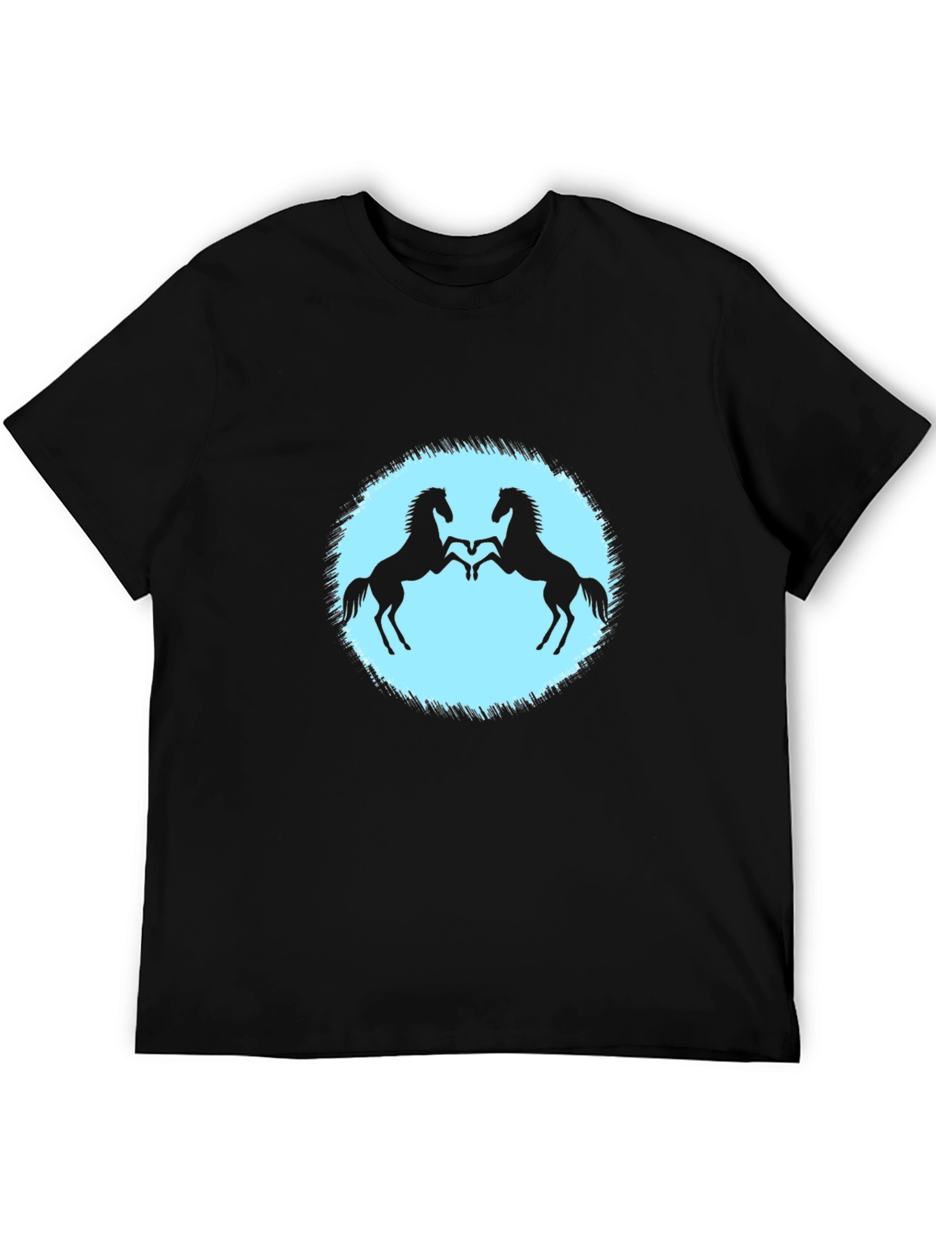 Black T-Shirt with Two Horses Design