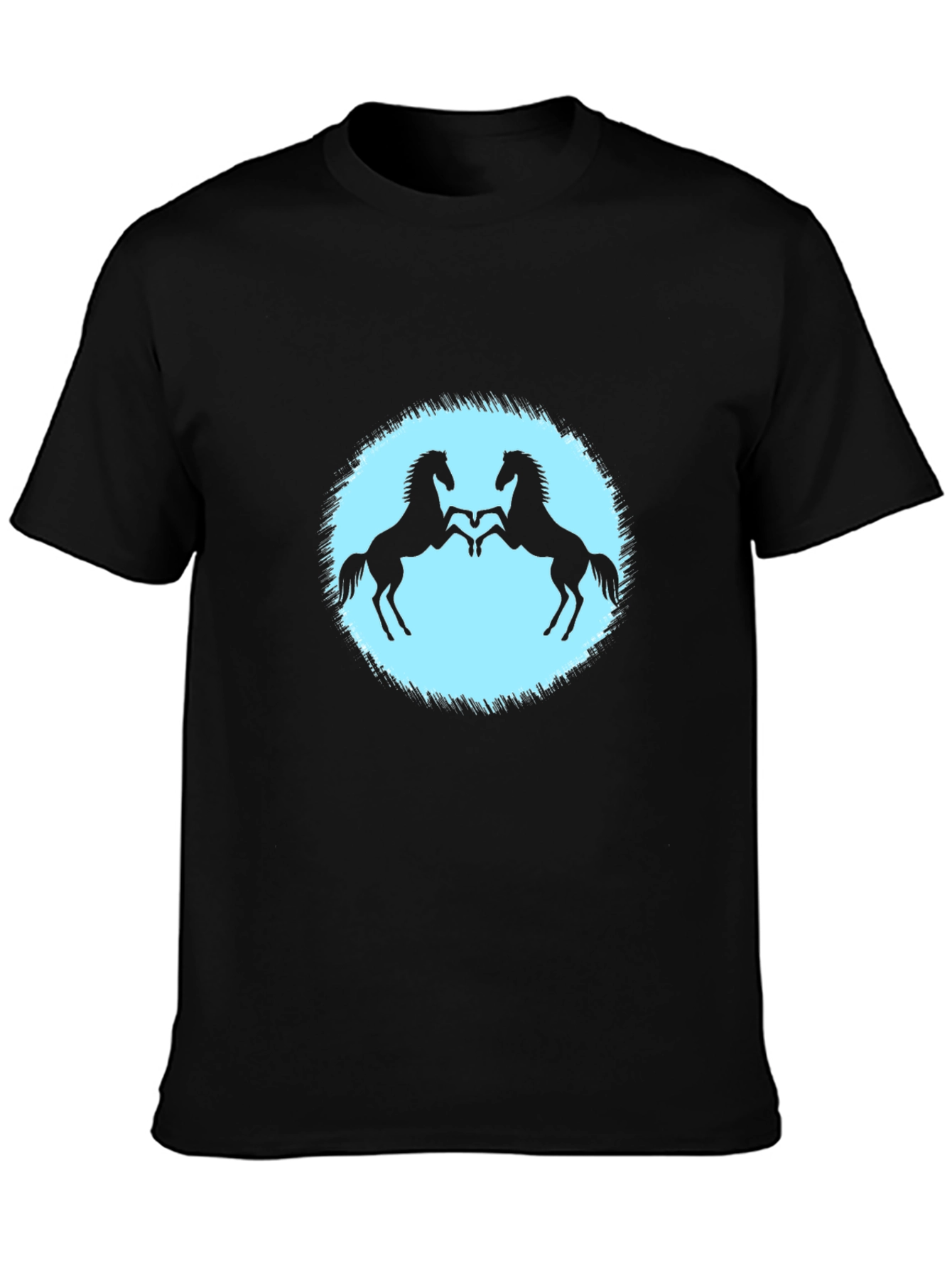 Black T-Shirt with Two Horses Design