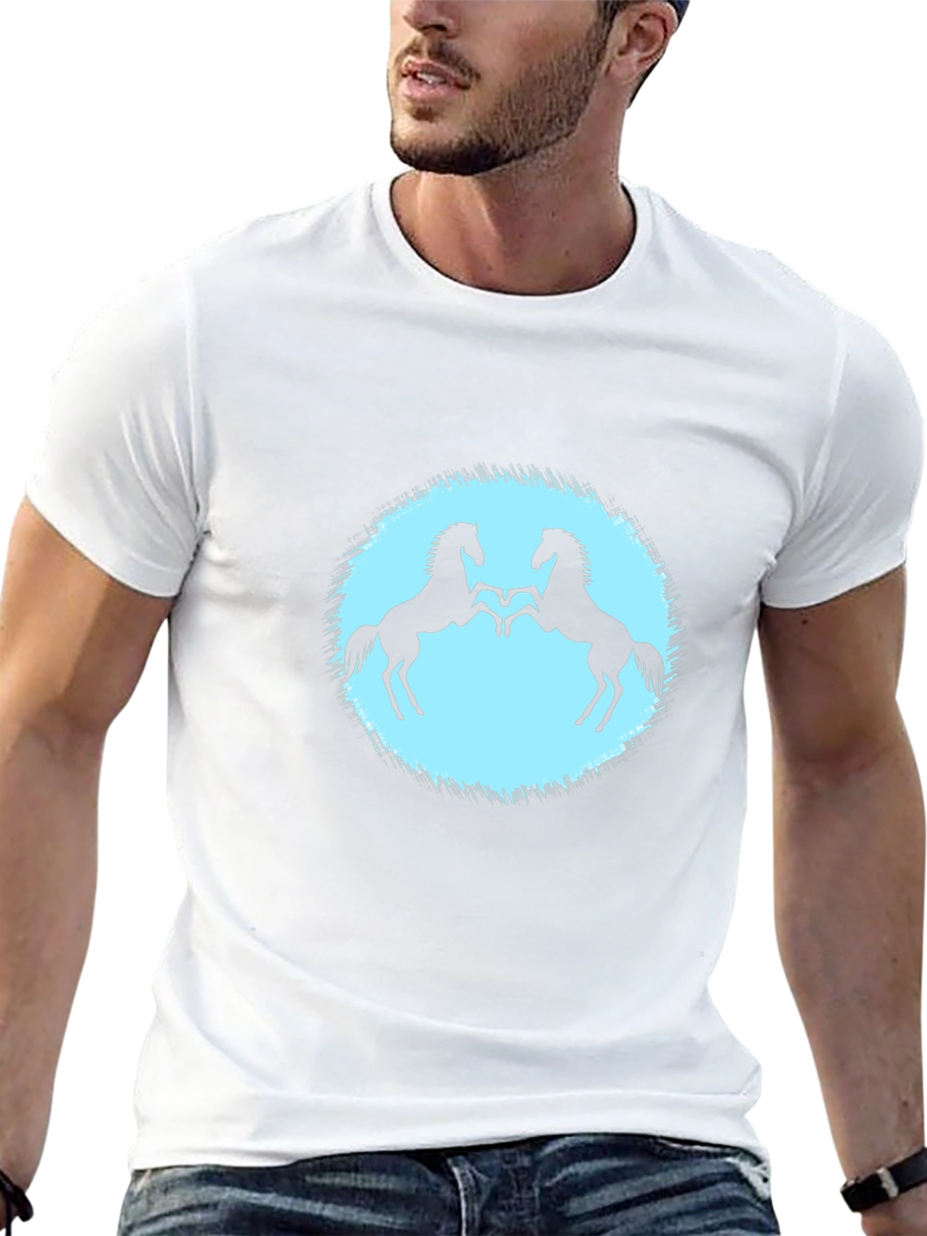 Black T-Shirt with Two Horses Design