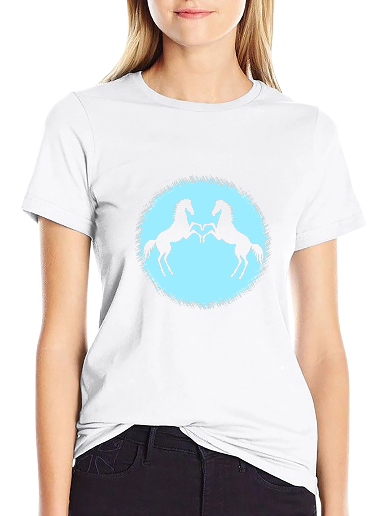 Black T-Shirt with Two Horses Design