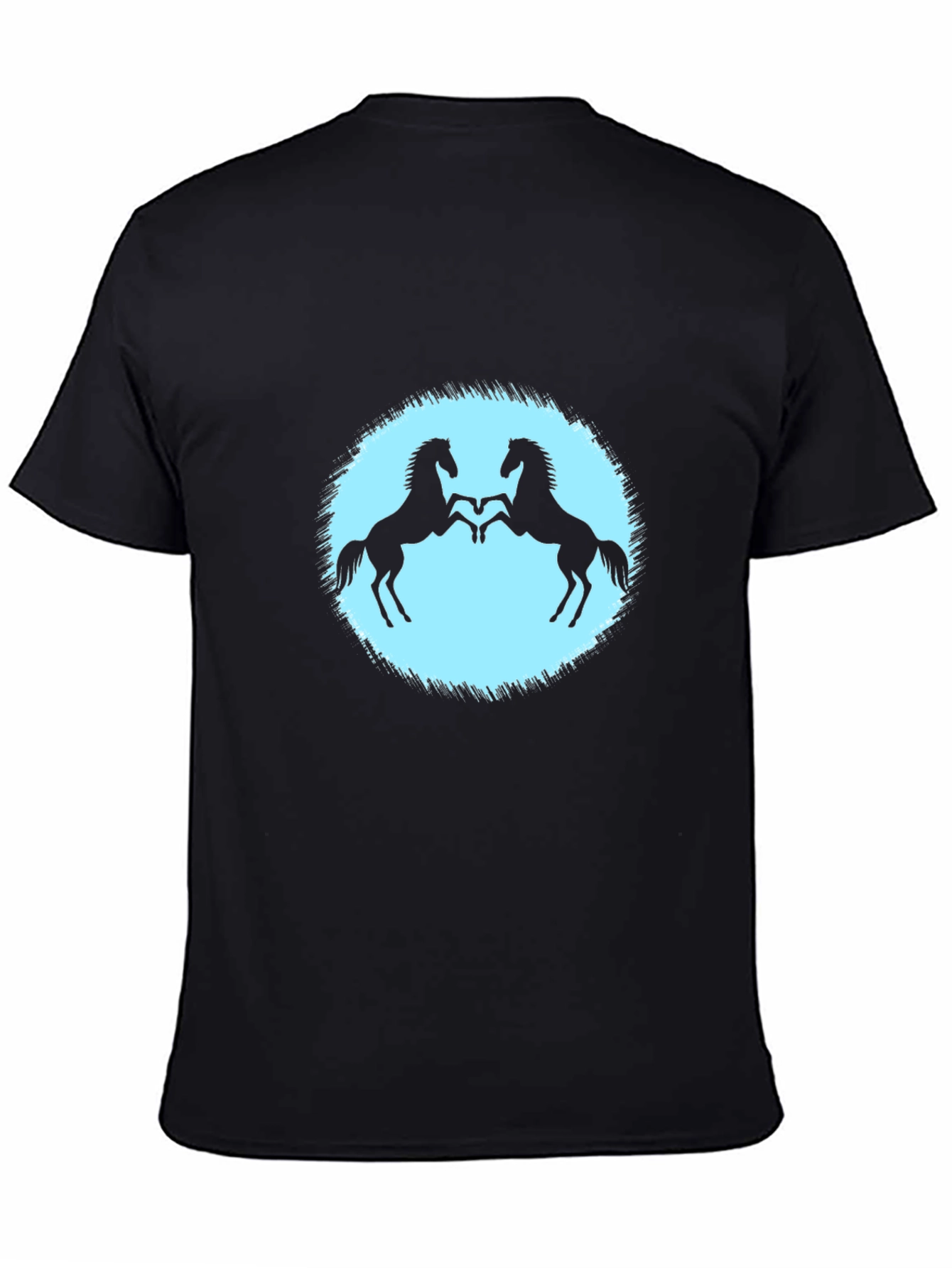 Black T-Shirt with Two Horses Design