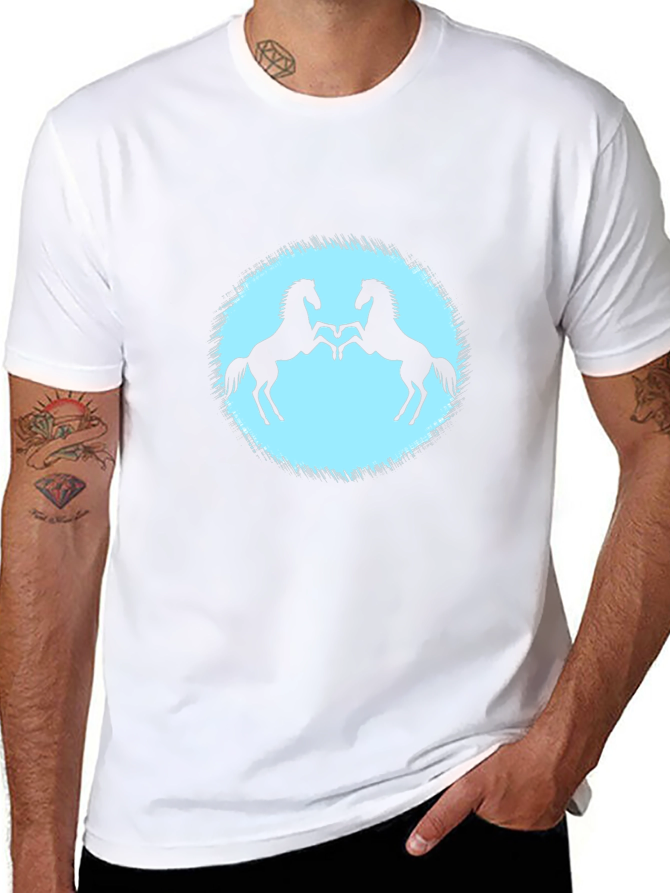 Black T-Shirt with Two Horses Design