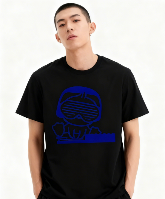 Men's Cartoon DJ Graphic Print T-Shirt, 1 pcs 190g 100% Pure Cotton Casual Short-Sleeve T-Shirt