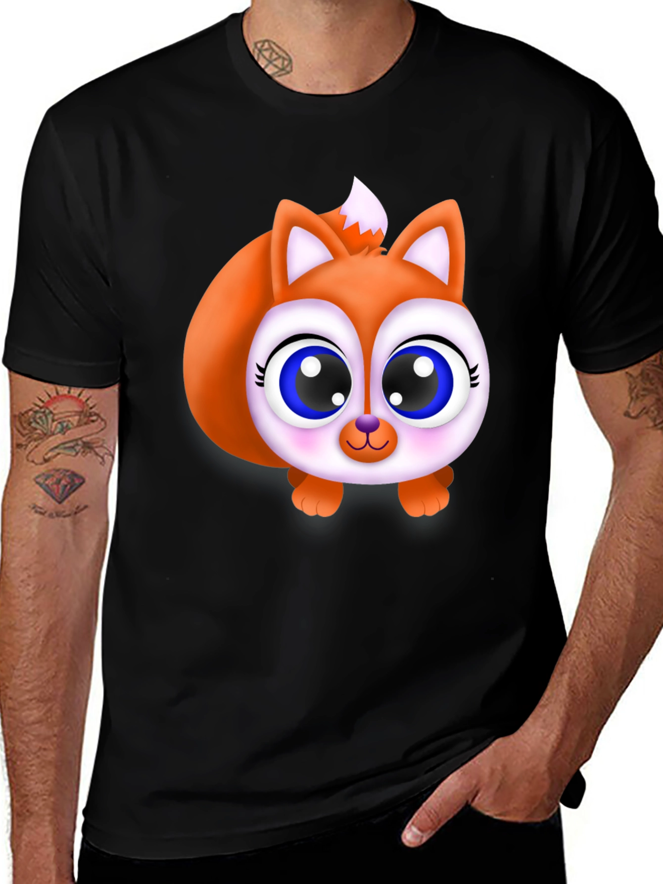 Cute Fox Graphic Tee - Black Cotton Blend Shirt