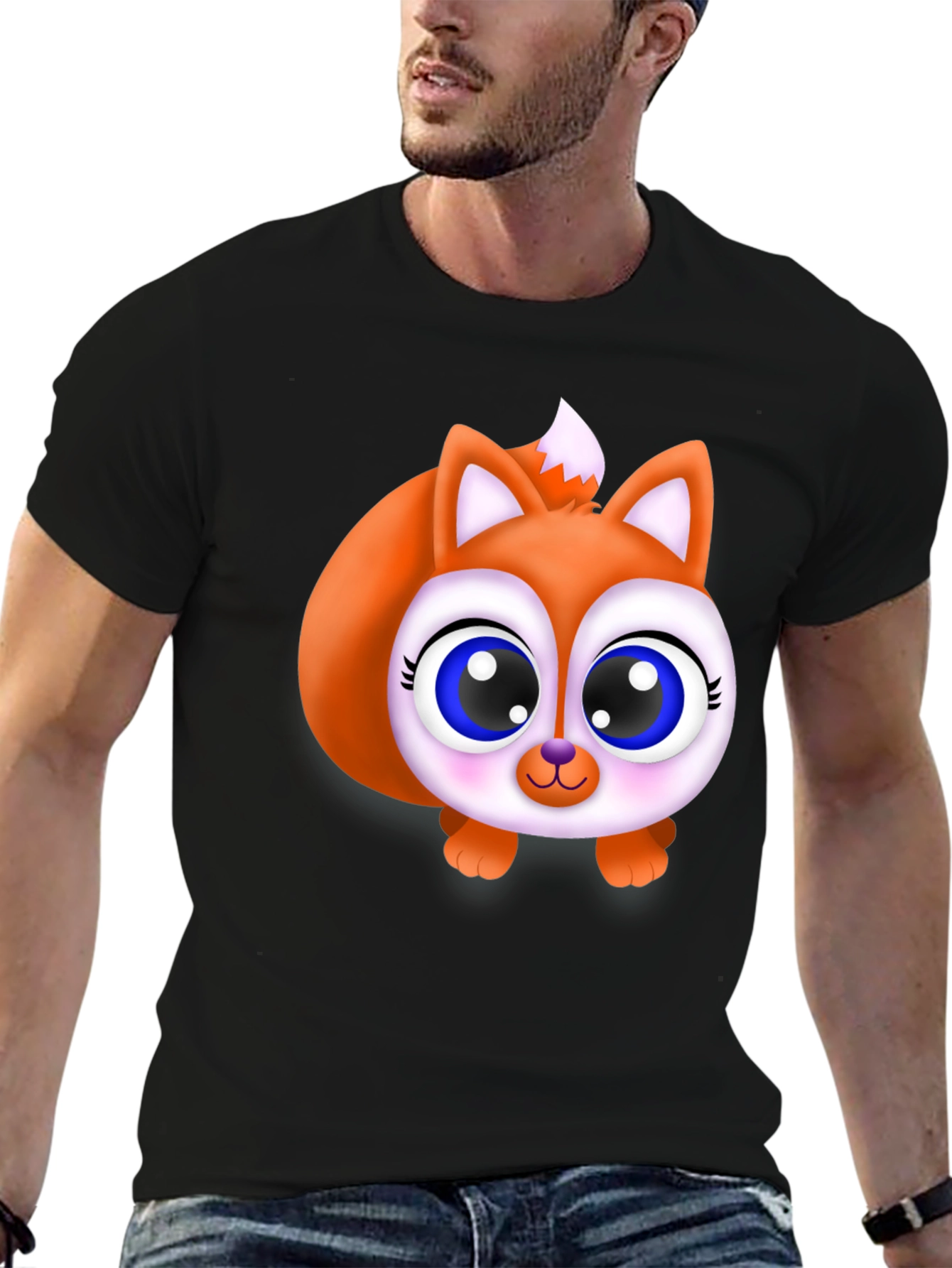 Cute Fox Graphic Tee - Black Cotton Blend Shirt