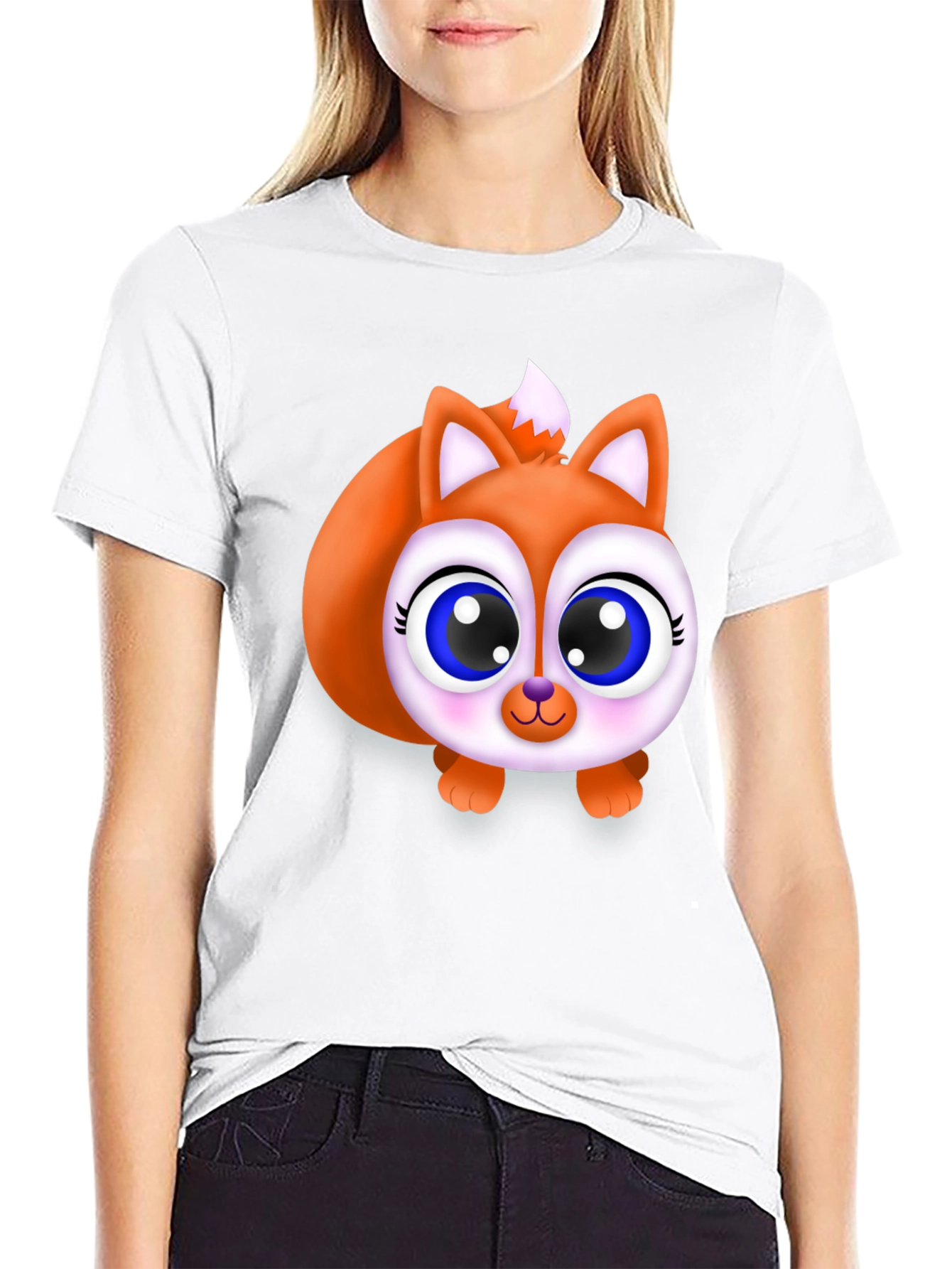 Cute Fox Graphic Tee - Black Cotton Blend Shirt