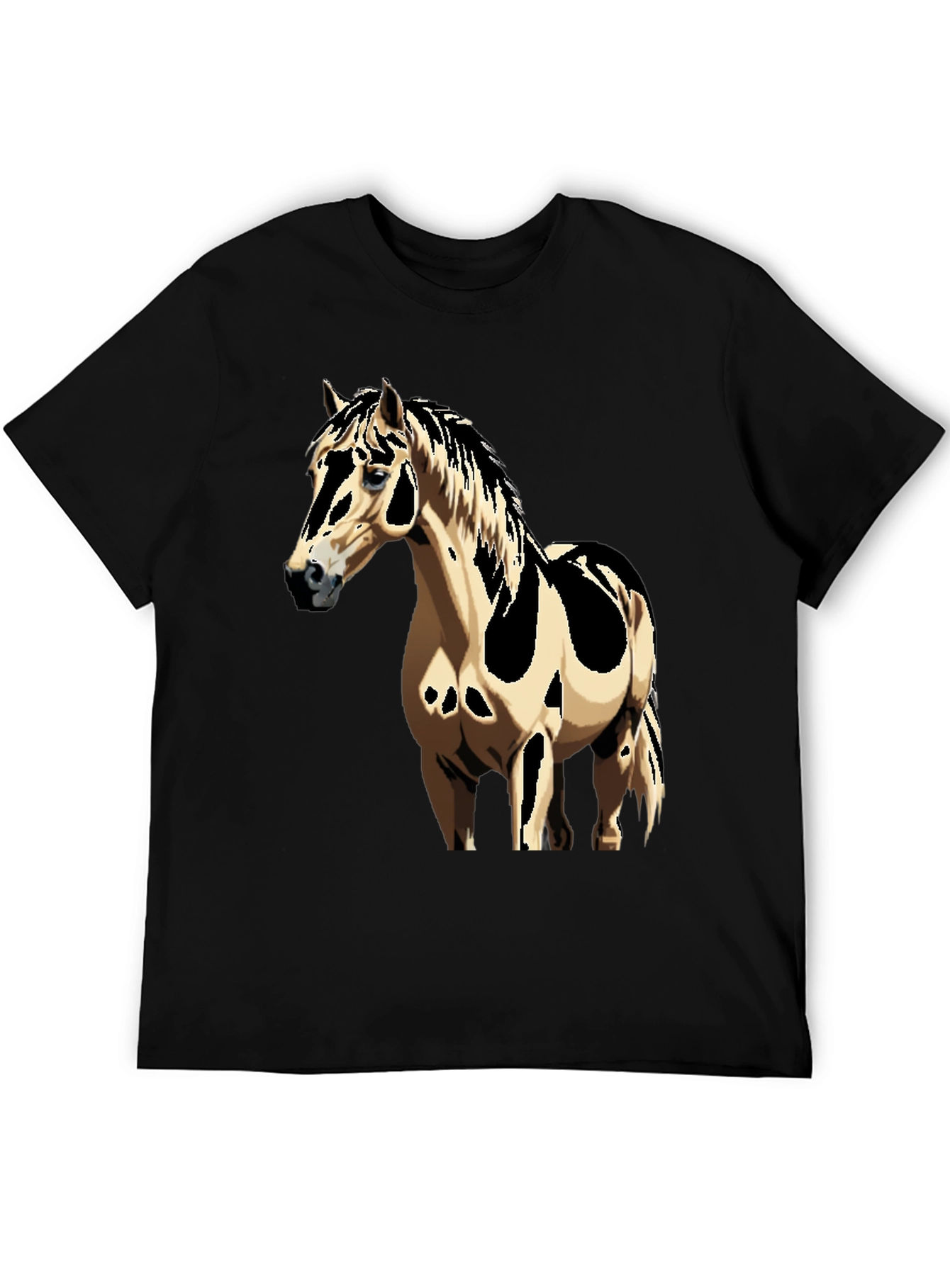 Horse Graphic Tee - Black Cotton Casual Shirt