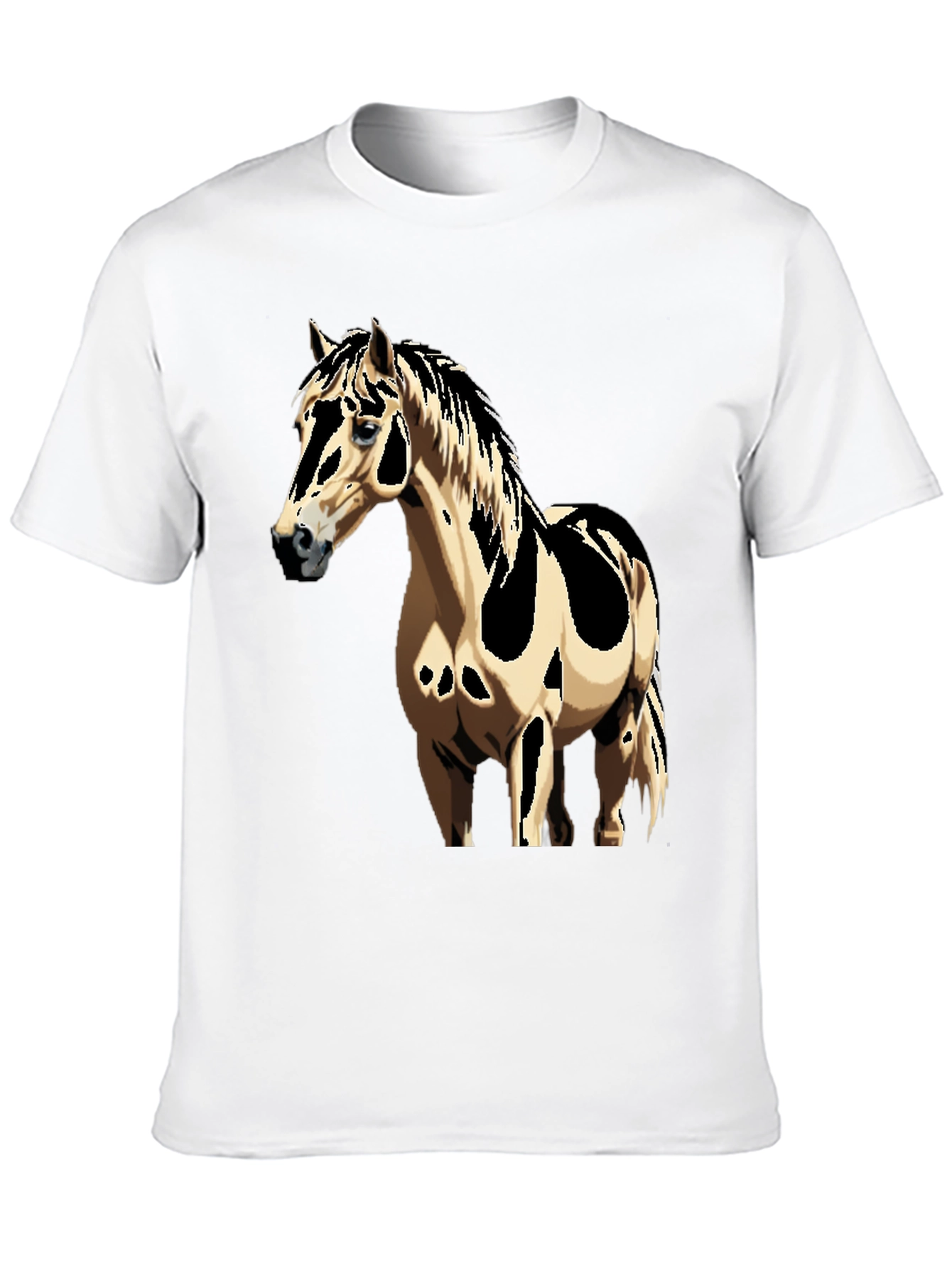 Horse Graphic Tee - Black Cotton Casual Shirt