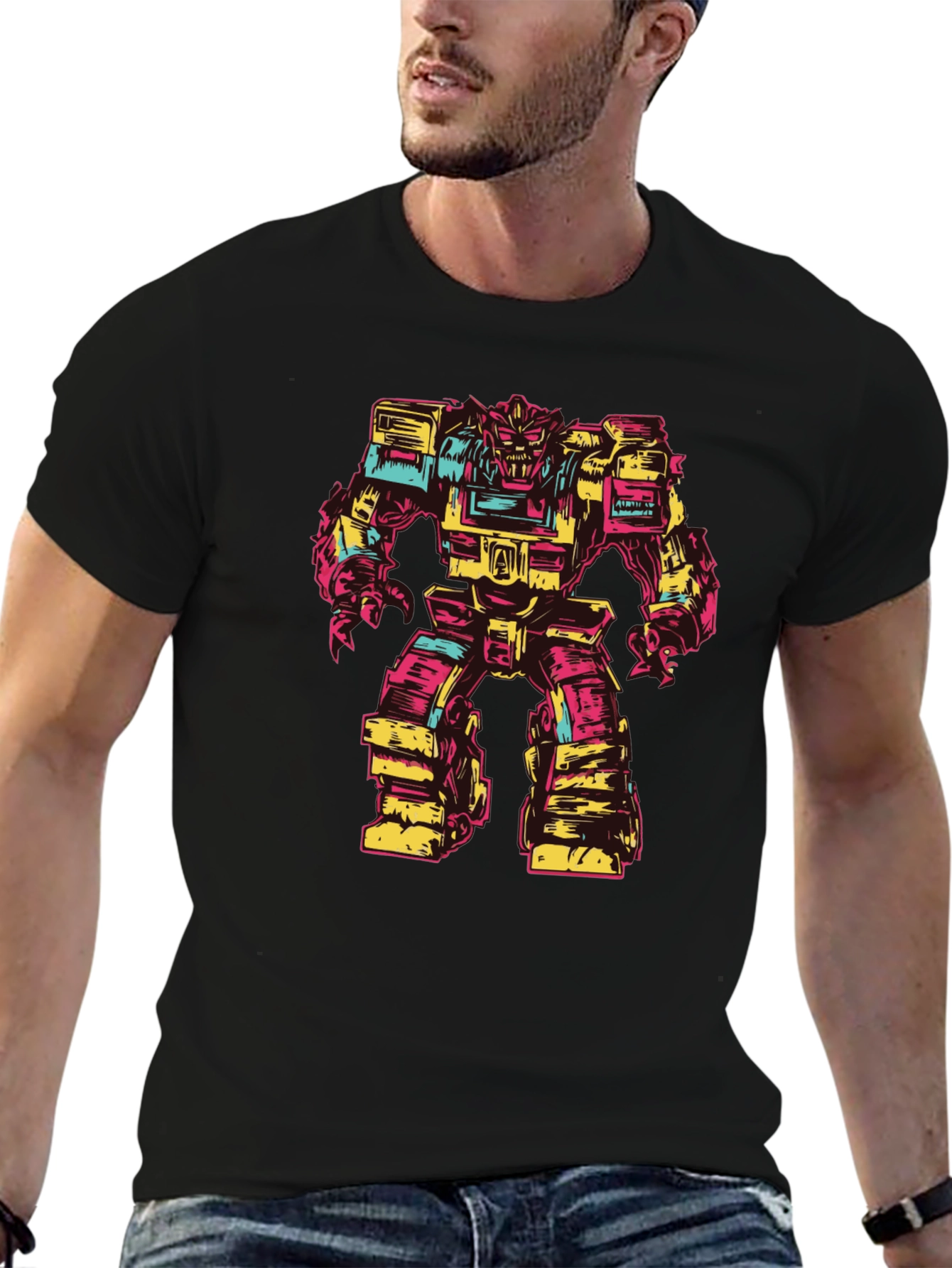 Retro Robot Graphic Tee - Bold Black T-Shirt