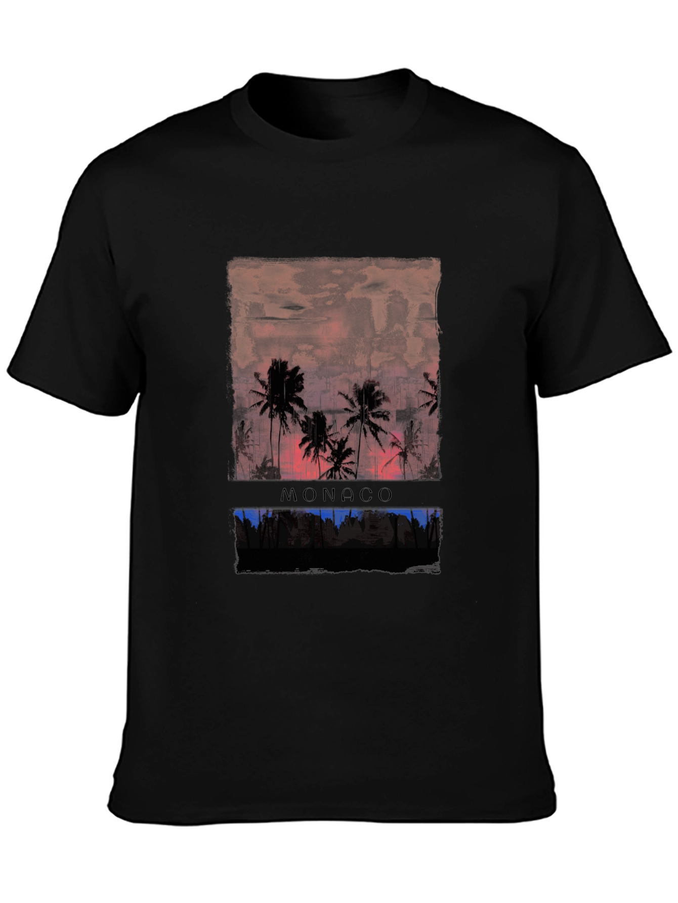 Monaco Palm Tree Graphic Print Black T-Shirt