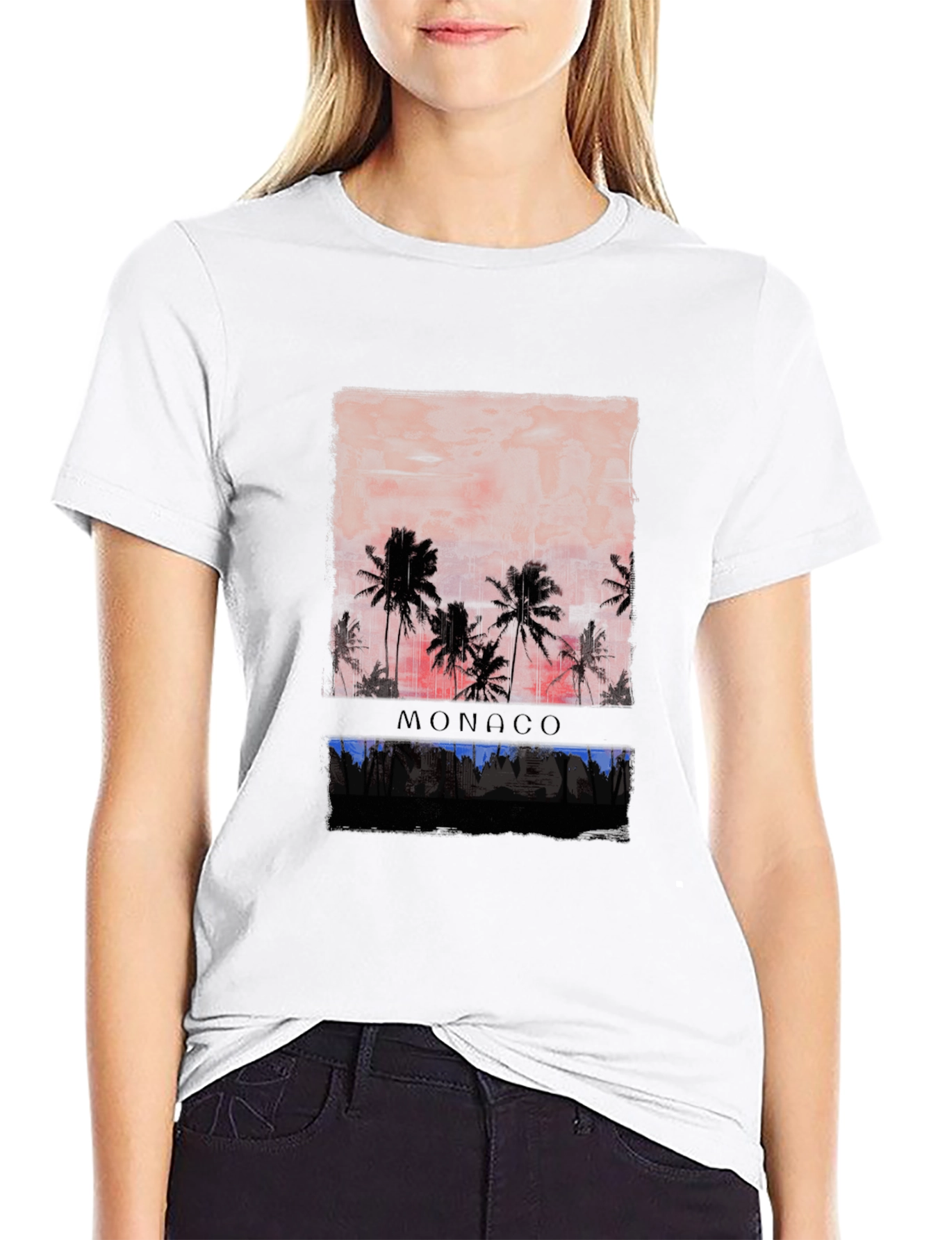 Monaco Palm Tree Graphic Print Black T-Shirt