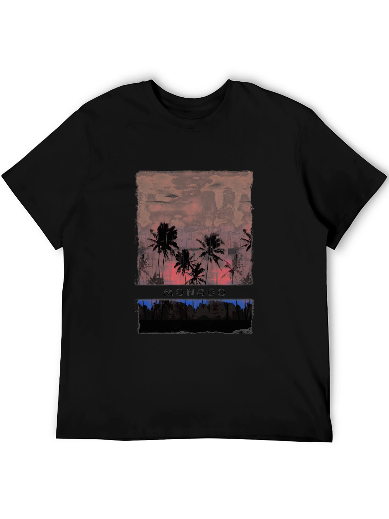 Monaco Palm Tree Graphic Print Black T-Shirt