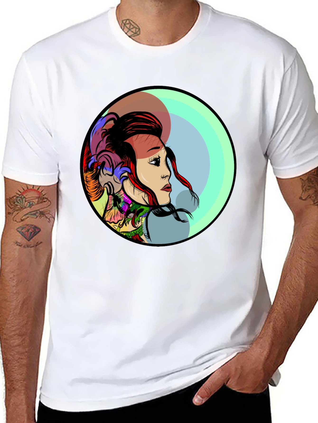 Edgy Tattoo Art Graphic Black T-Shirt for Men