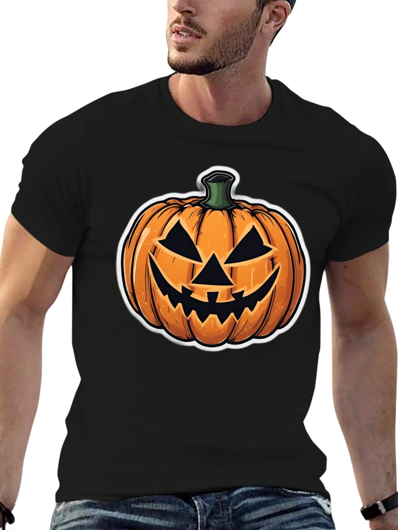 Halloween Pumpkin Face Black T-Shirt