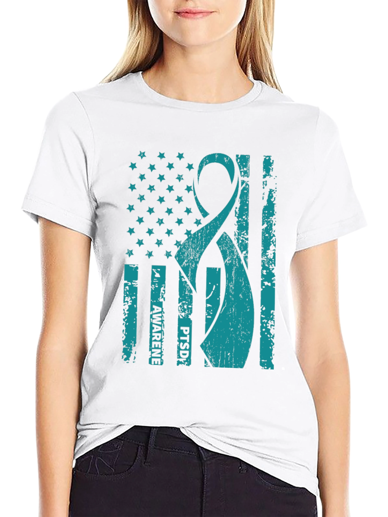 PTSD Awareness American Flag Ribbon T-Shirt