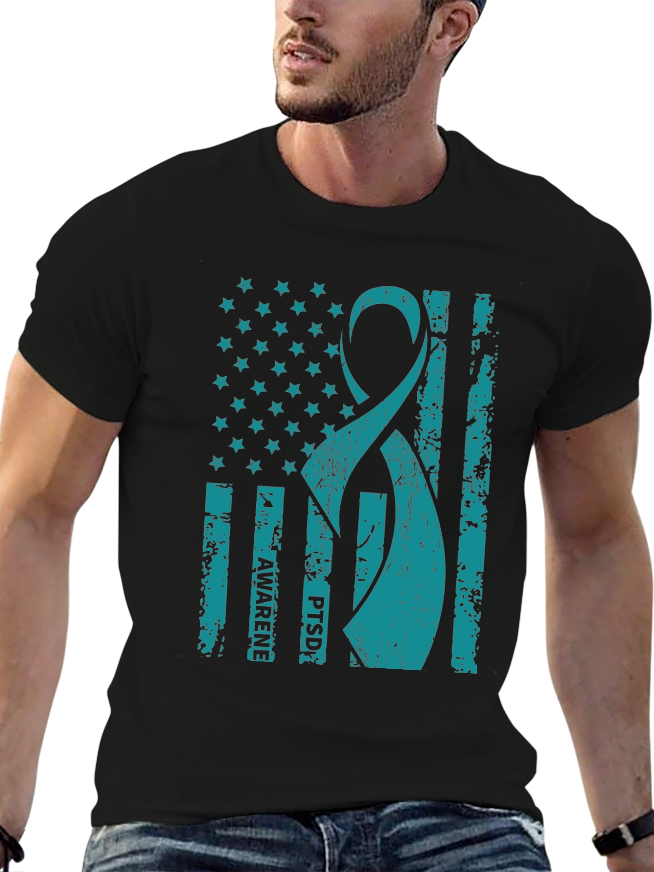 PTSD Awareness American Flag Ribbon T-Shirt