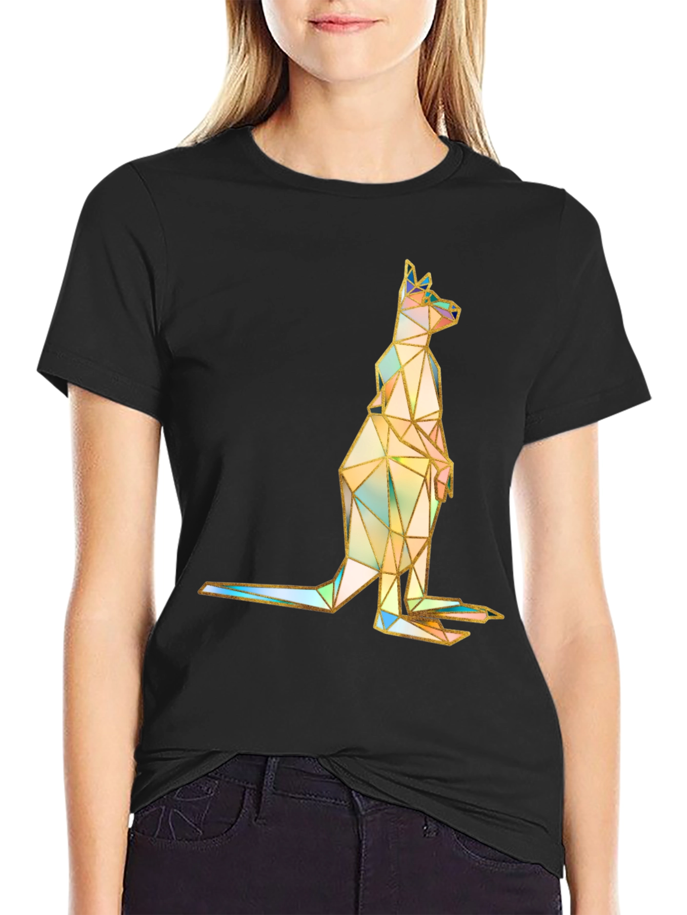 Geometric Kangaroo Graphic Print T-Shirt