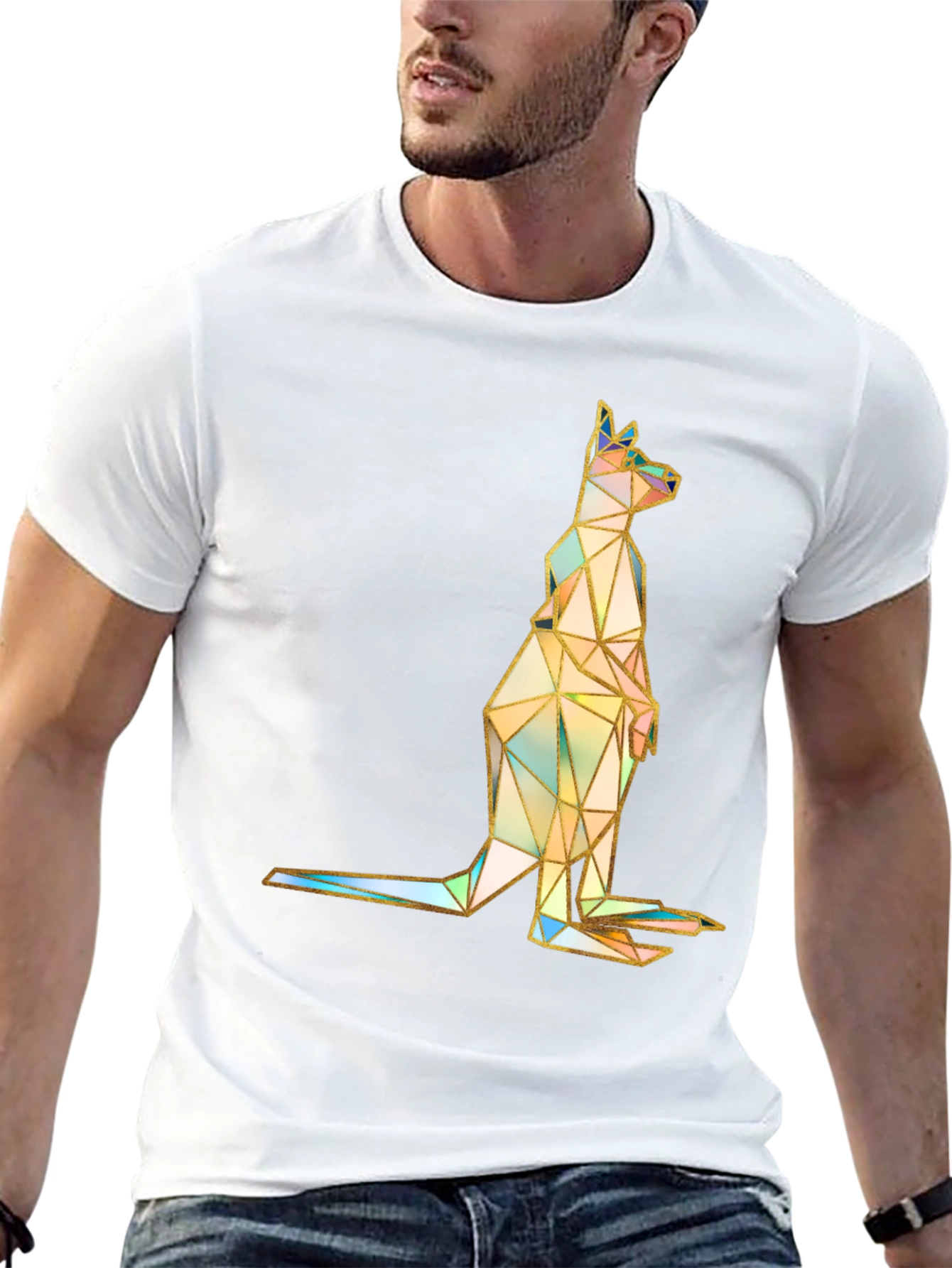 Geometric Kangaroo Graphic Print T-Shirt