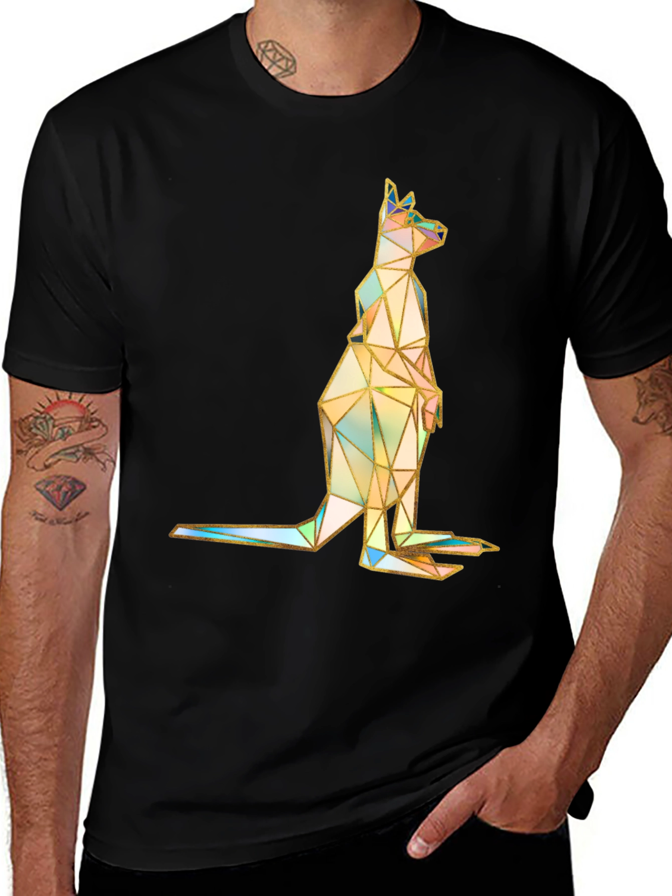 Geometric Kangaroo Graphic Print T-Shirt