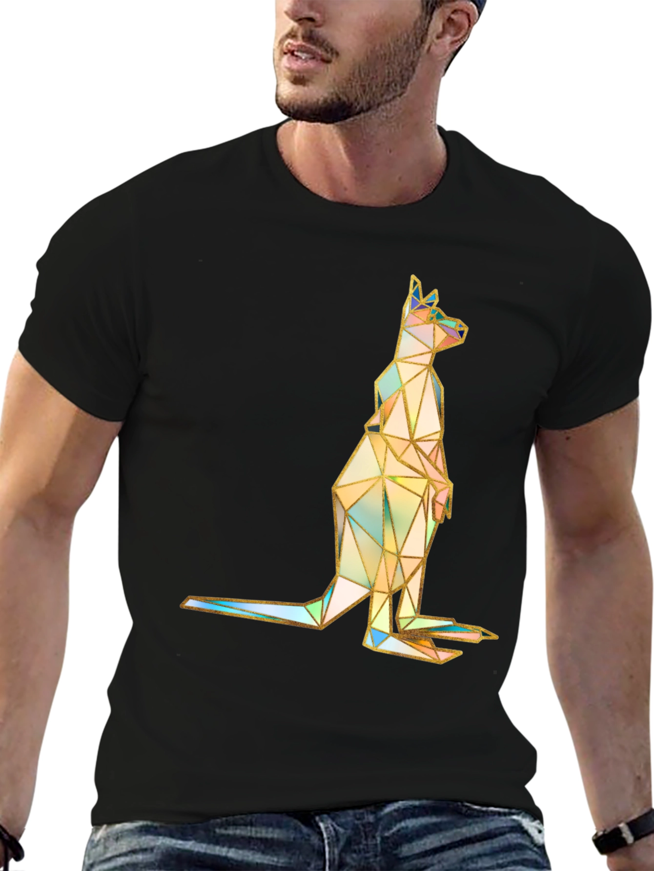 Geometric Kangaroo Graphic Print T-Shirt