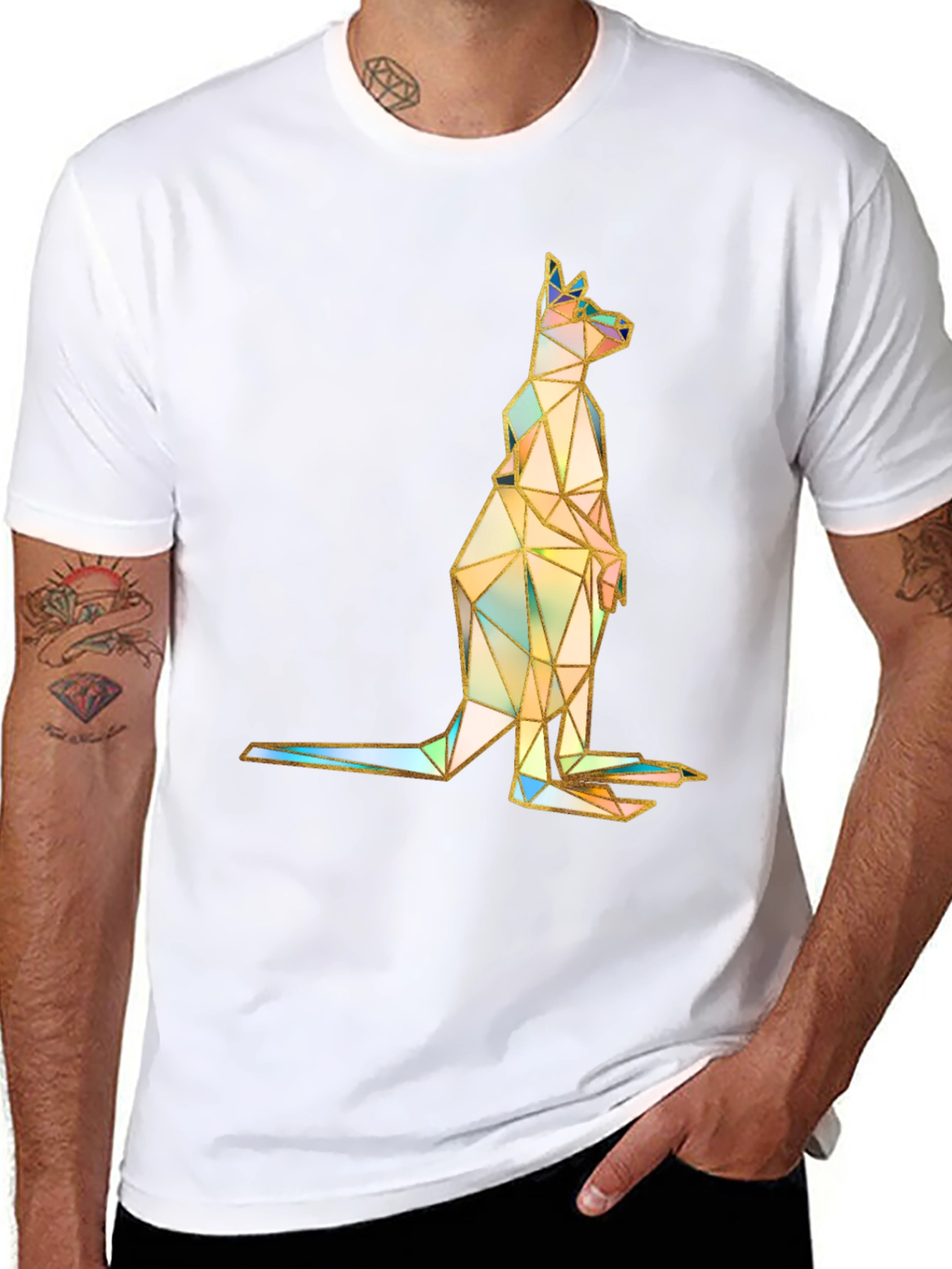 Geometric Kangaroo Graphic Print T-Shirt