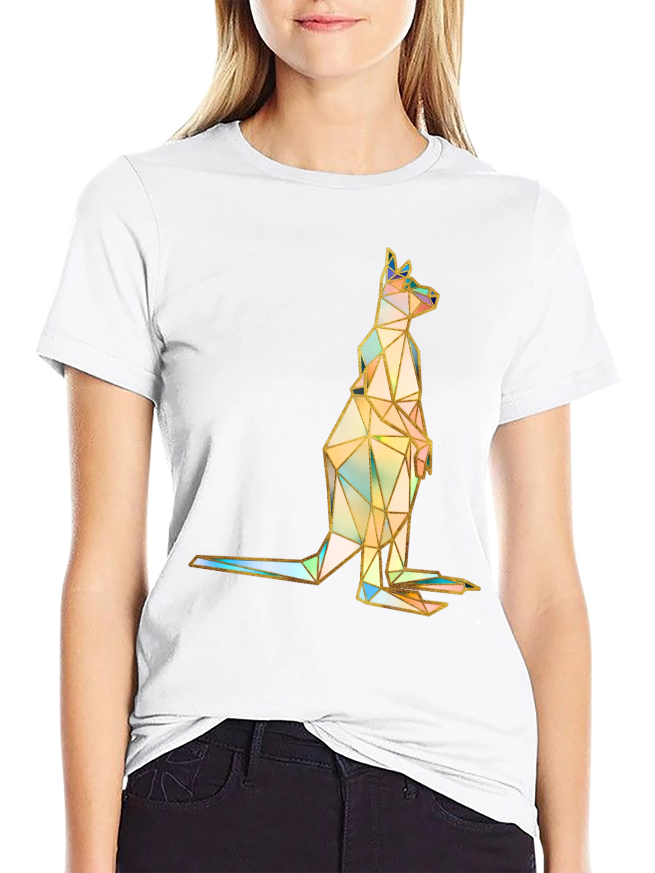 Geometric Kangaroo Graphic Print T-Shirt