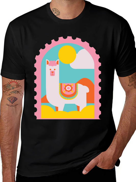 Llama Stamp Graphic Tee - Trendy Casual Top