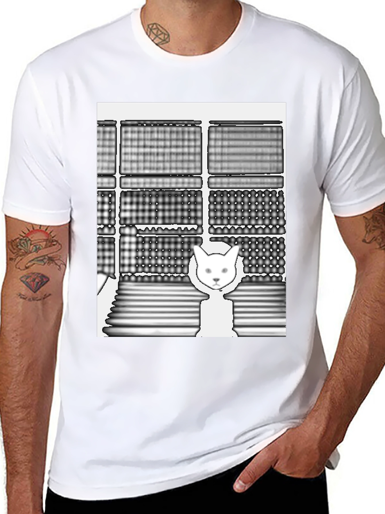 Abstract Cat Graphic Tee - Unique Design