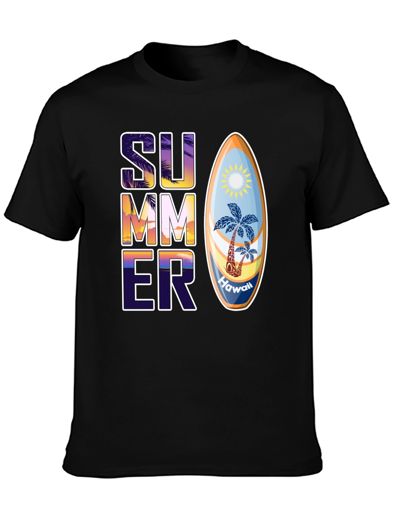 Summer Hawaii Surfboard Graphic T-Shirt