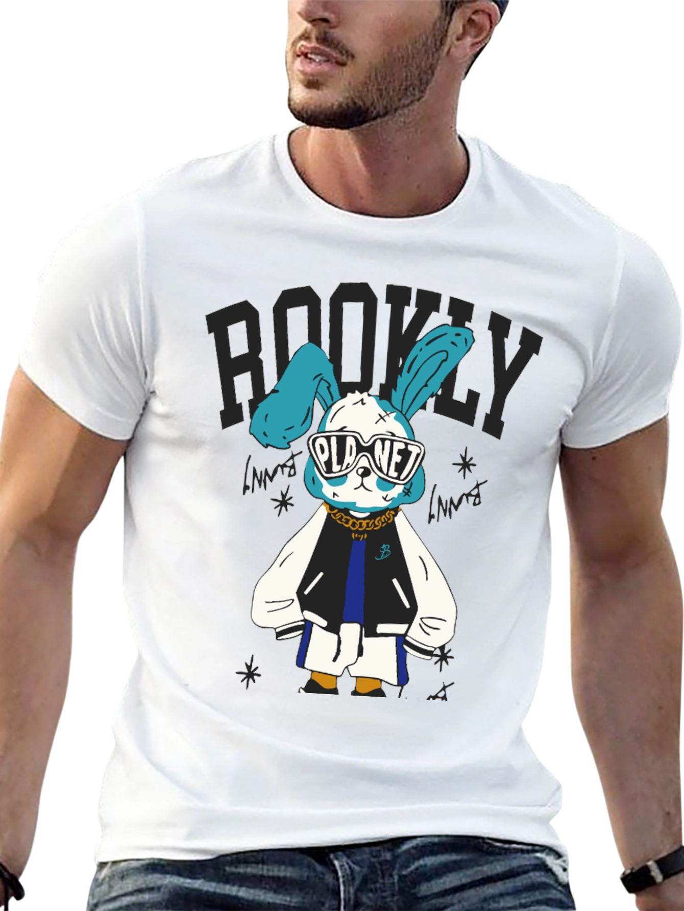 Cool Bunny Graphic Tee - Black Cotton T-Shirt