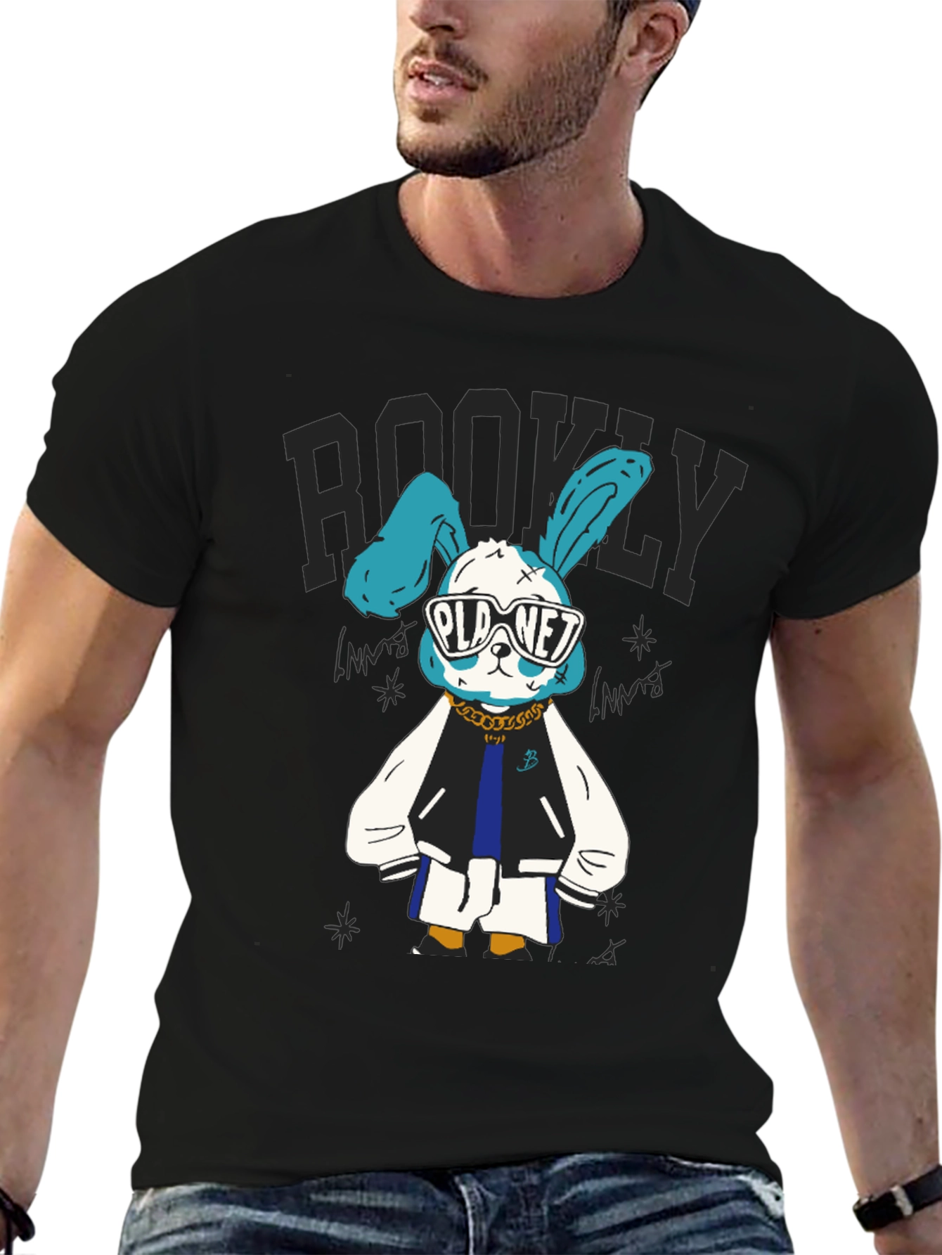 Cool Bunny Graphic Tee - Black Cotton T-Shirt