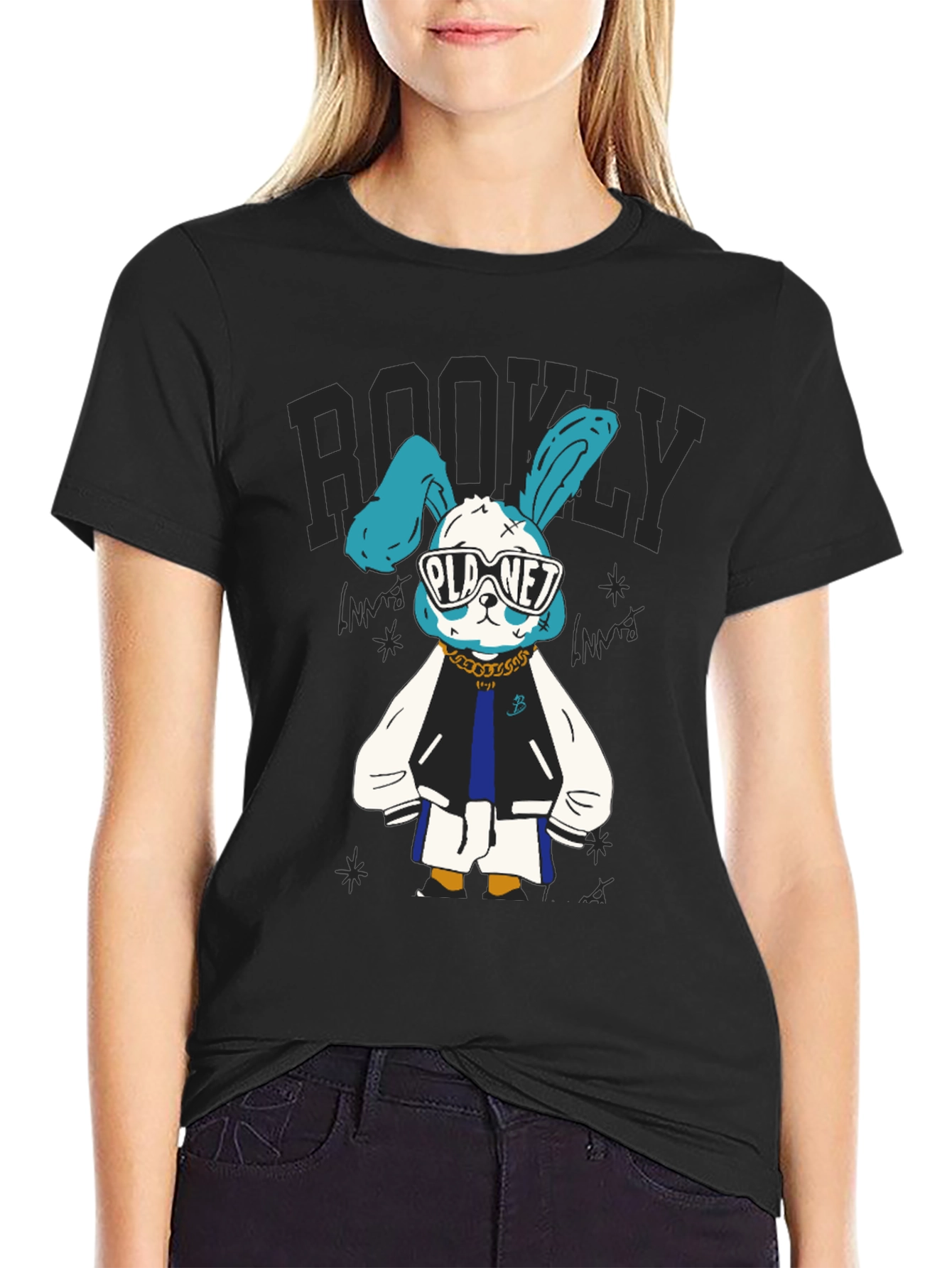 Cool Bunny Graphic Tee - Black Cotton T-Shirt
