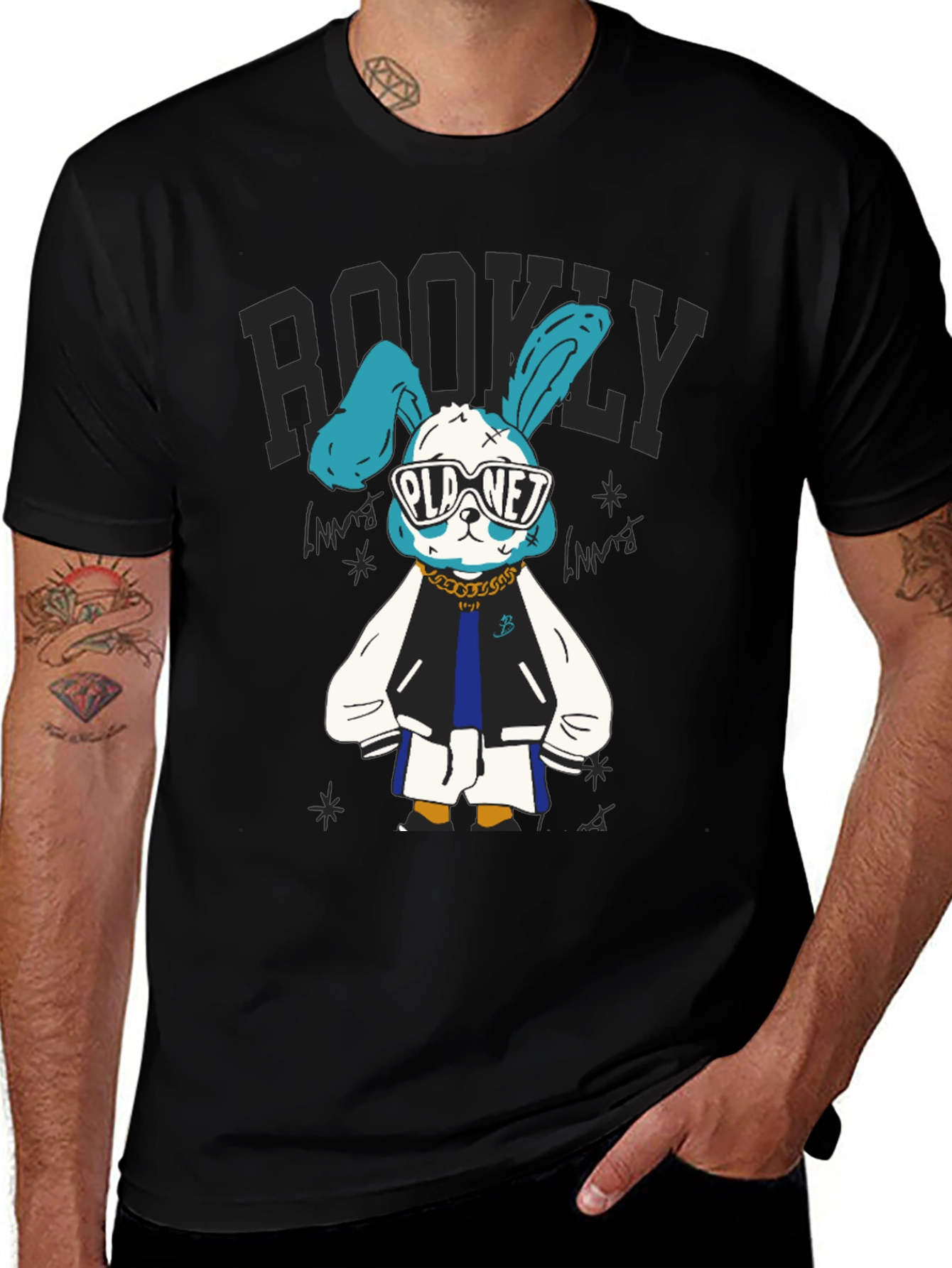 Cool Bunny Graphic Tee - Black Cotton T-Shirt