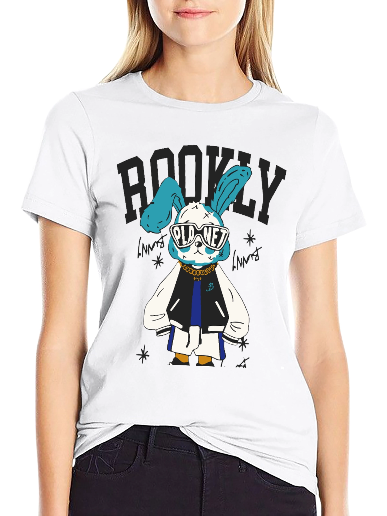 Cool Bunny Graphic Tee - Black Cotton T-Shirt