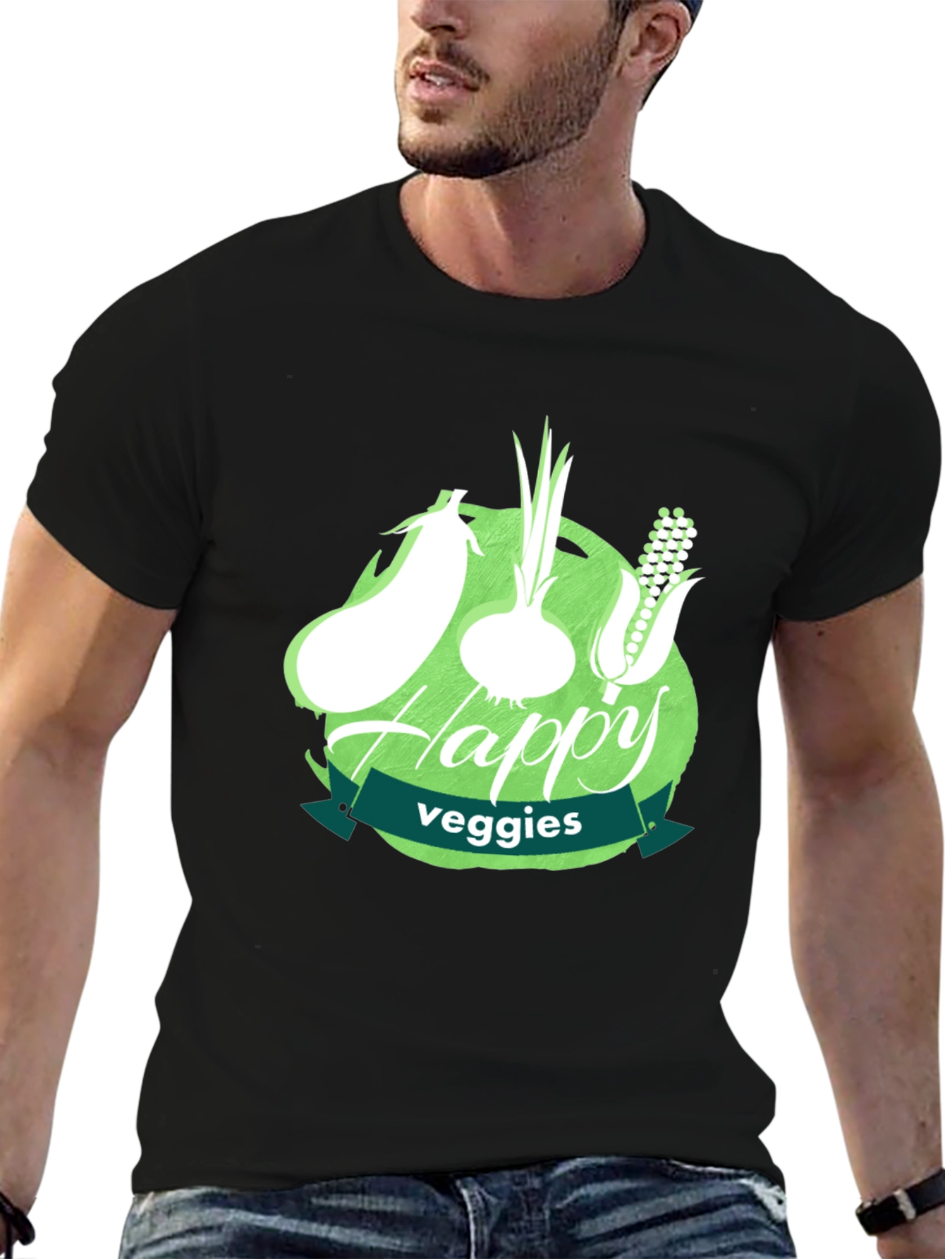 Happy Veggies Graphic Tee - Unisex Black T-Shirt