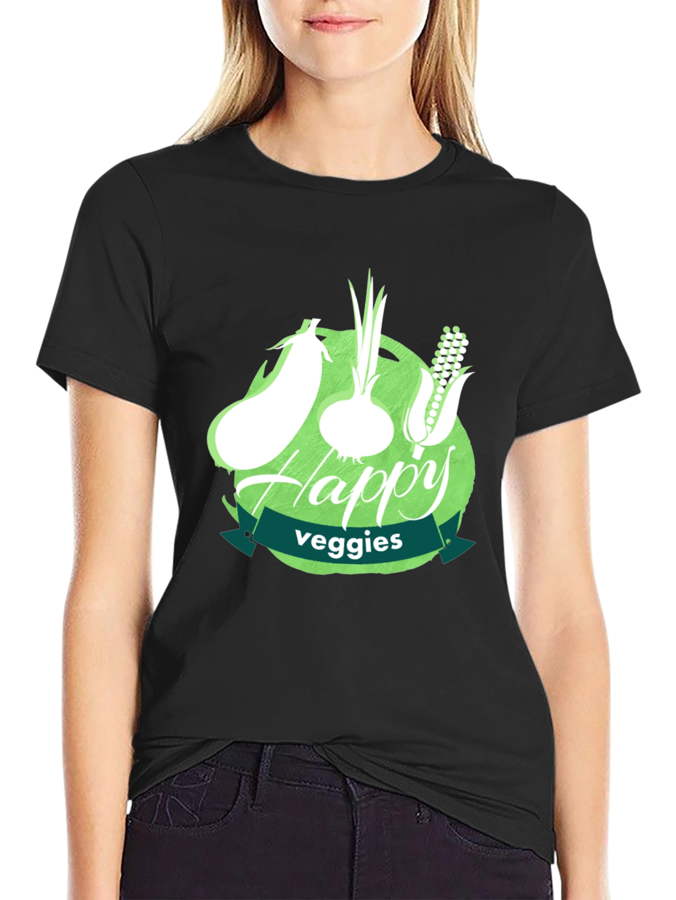 Happy Veggies Graphic Tee - Unisex Black T-Shirt