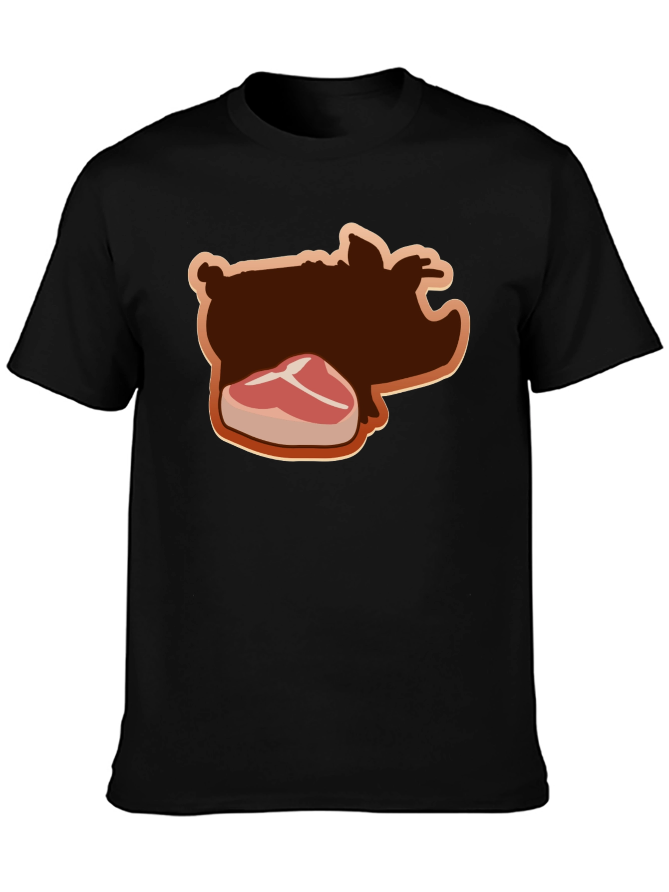 Pig and Steak Graphic Black T-Shirt